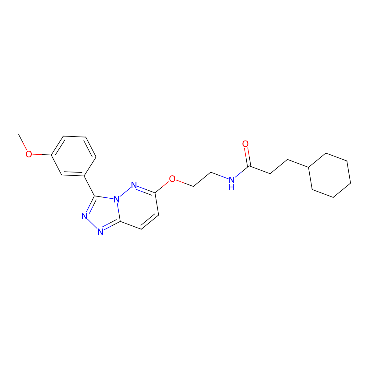 3-cyclohexyl-N-(2-((3-(3-methoxyphenyl)-[1,2,4]triazolo[4,3-b]pyridazin-6-yl)oxy)ethyl)propanamide molecular structure, CAS 1021031-03-7