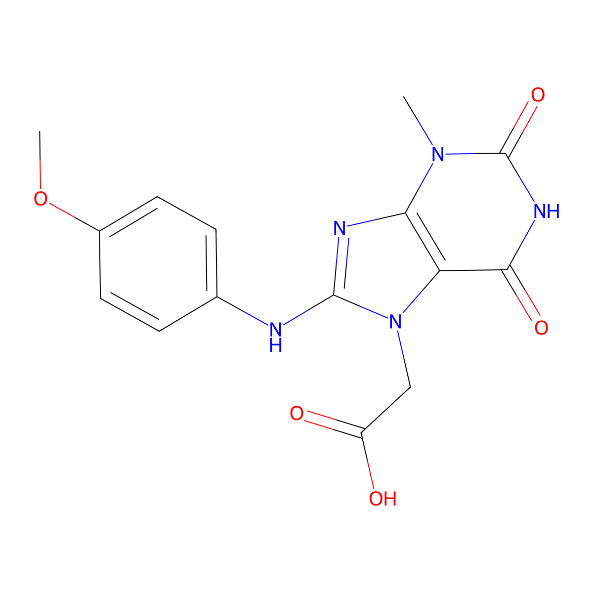 2-(8-((4-methoxyphenyl)amino)-3-methyl-2,6-dioxo-2,3-dihydro-1H-purin-7(6H)-yl)acetic acid molecular structure, CAS 1021031-28-6