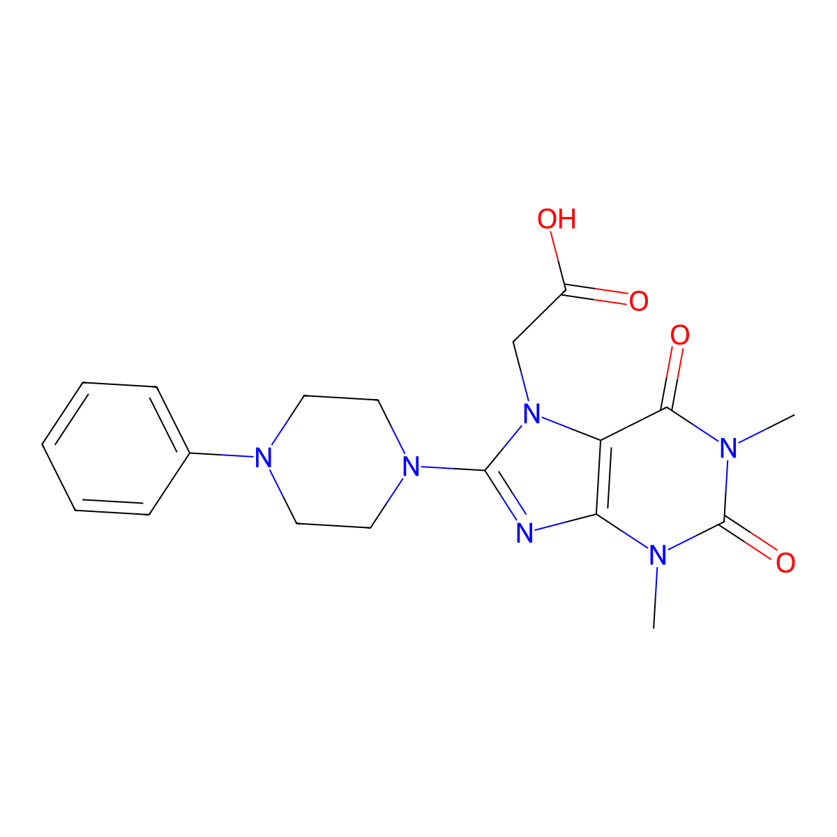 2-(1,3-dimethyl-2,6-dioxo-8-(4-phenylpiperazin-1-yl)-2,3-dihydro-1H-purin-7(6H)-yl)acetic acid molecular structure, CAS 1021031-32-2