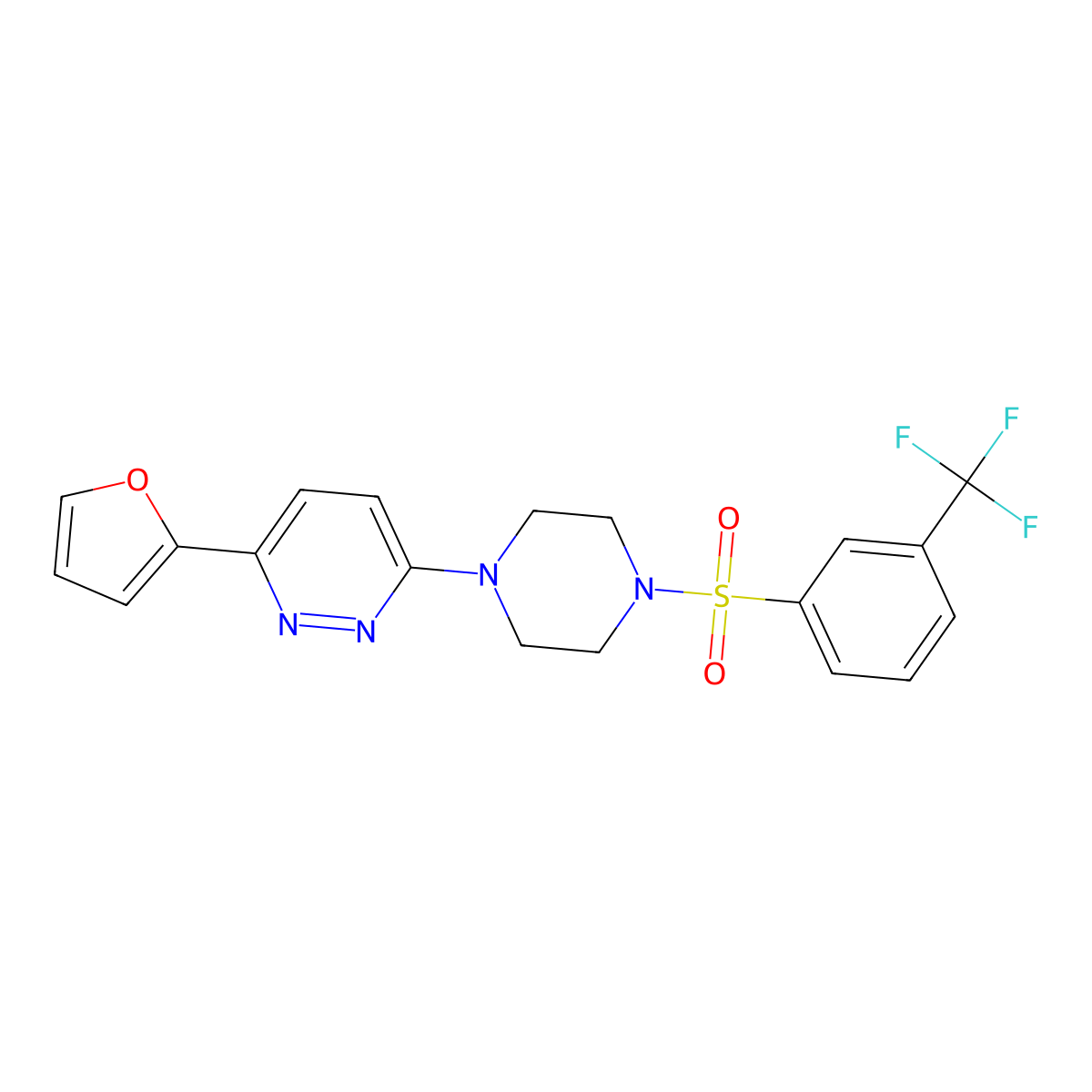 3-(Furan-2-yl)-6-(4-((3-(trifluoromethyl)phenyl)sulfonyl)piperazin-1-yl)pyridazine molecular structure, CAS 1021031-48-0