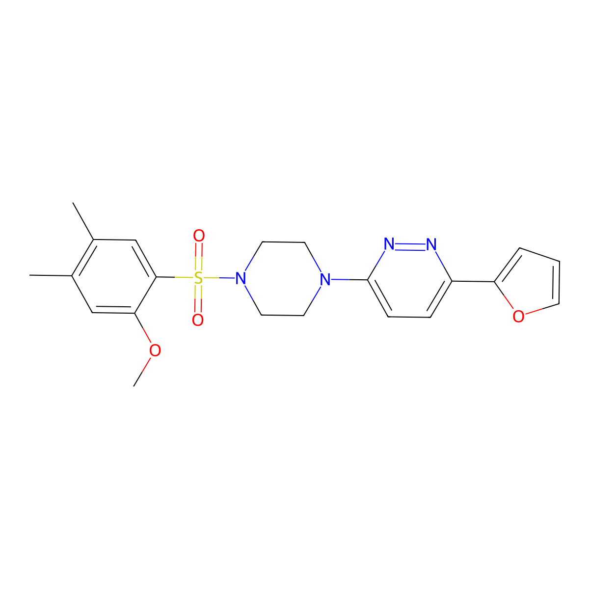3-(Furan-2-yl)-6-(4-((2-methoxy-4,5-dimethylphenyl)sulfonyl)piperazin-1-yl)pyridazine molecular structure, CAS 1021031-51-5