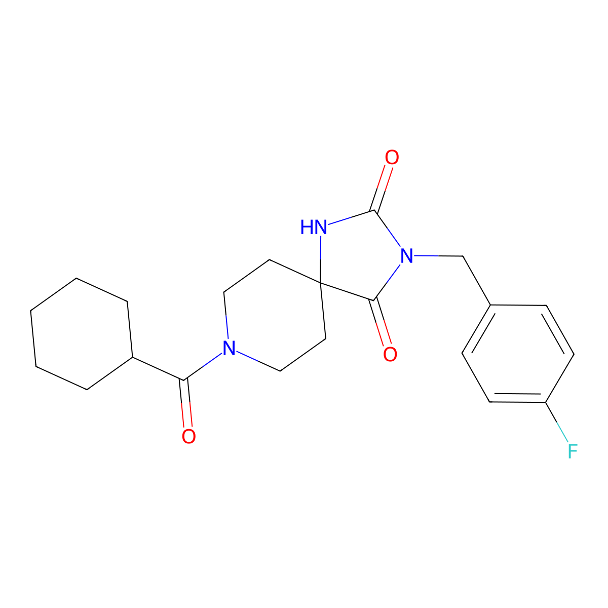 8-(Cyclohexanecarbonyl)-3-(4-fluorobenzyl)-1,3,8-triazaspiro[4.5]decane-2,4-dione molecular structure, CAS 1021031-81-1