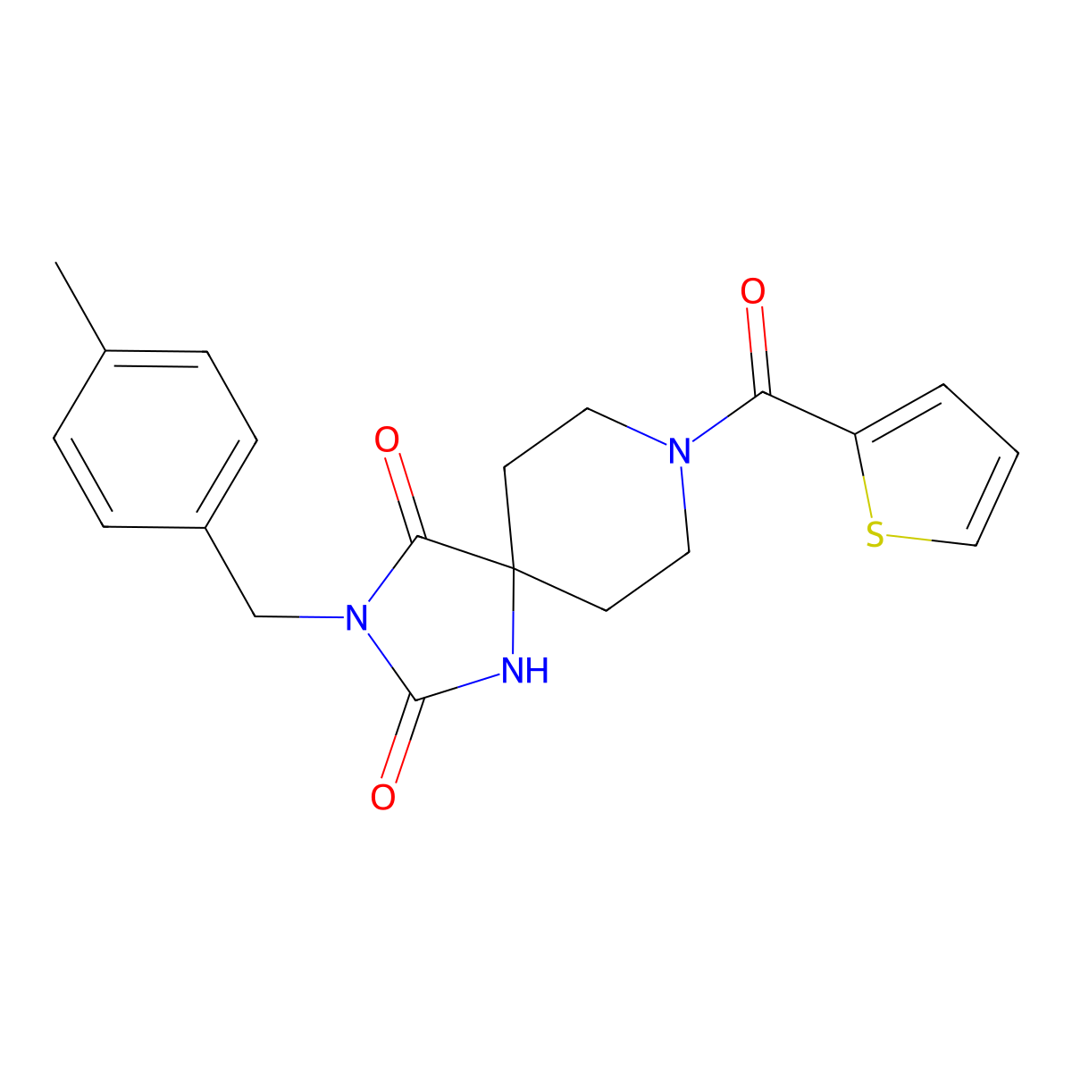 3-(4-Methylbenzyl)-8-(2-thienylcarbonyl)-1,3,8-triazaspiro[4.5]decane-2,4-dione molecular structure, CAS 1021032-02-9