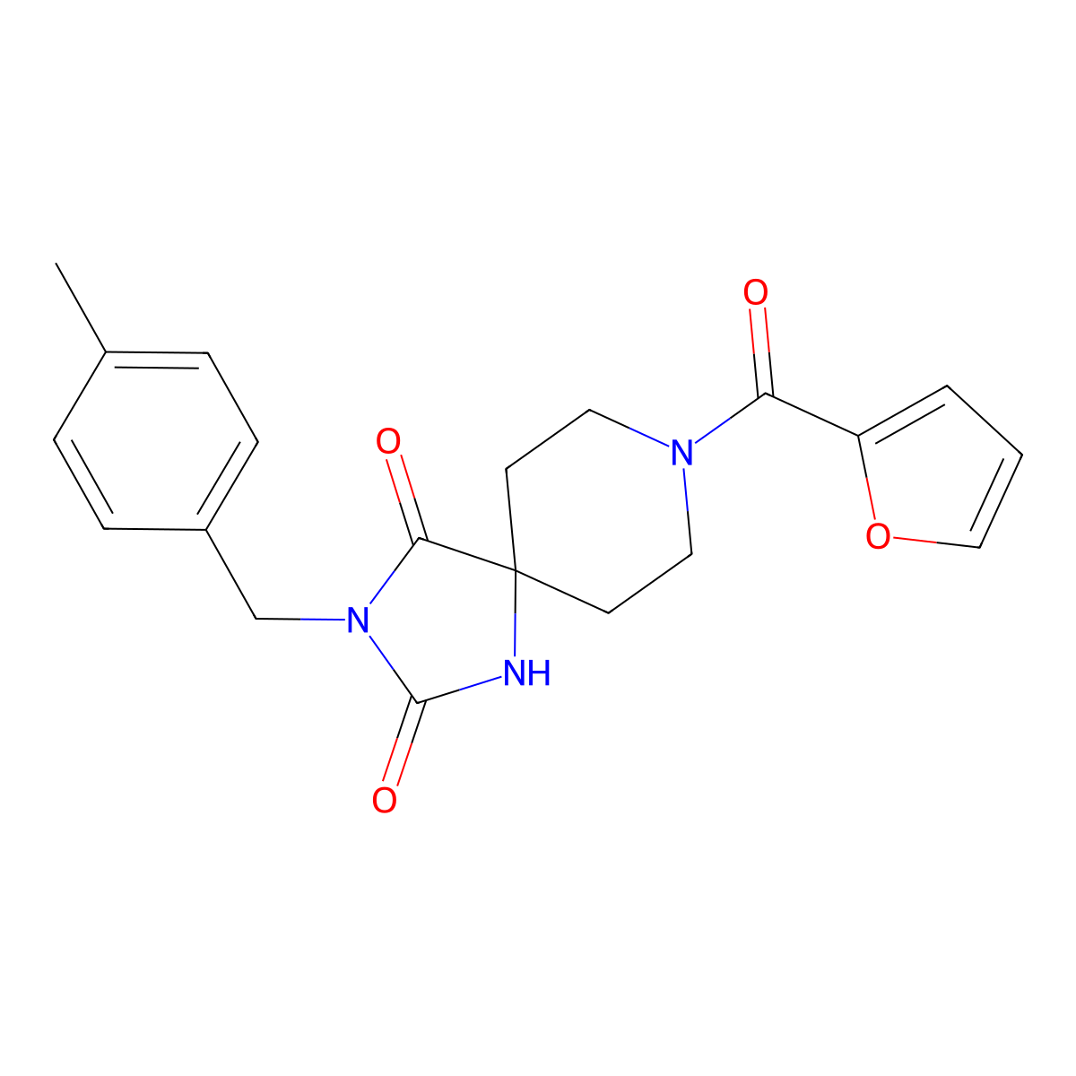 8-(Furan-2-carbonyl)-3-(4-methylbenzyl)-1,3,8-triazaspiro[4.5]decane-2,4-dione molecular structure, CAS 1021032-05-2