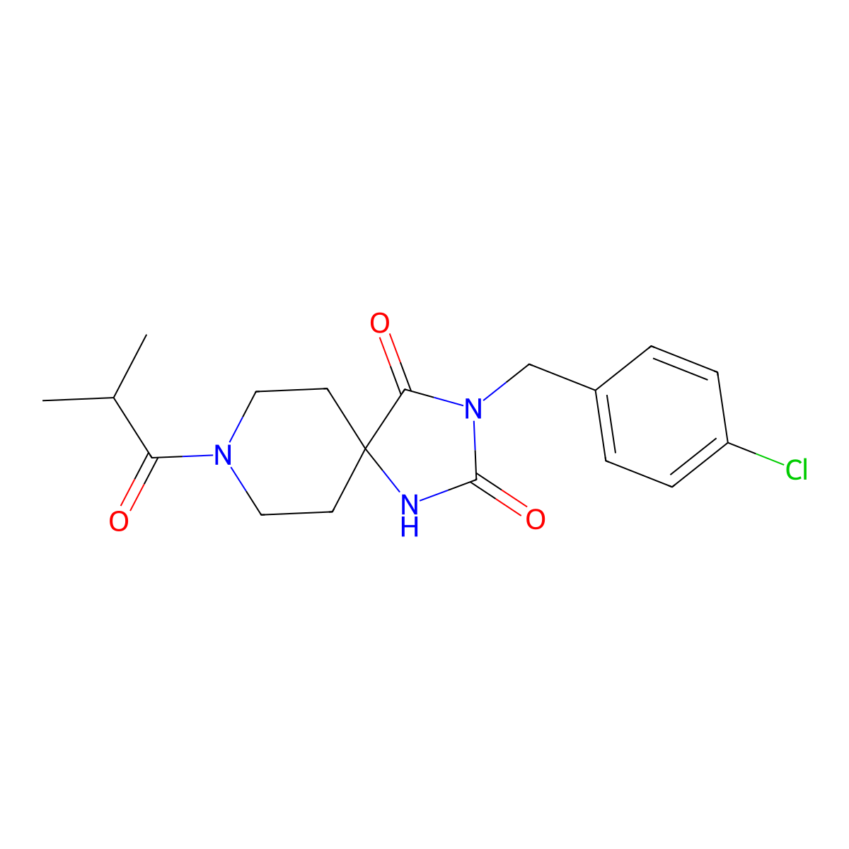 3-(4-Chlorobenzyl)-8-isobutyryl-1,3,8-triazaspiro[4.5]decane-2,4-dione molecular structure, CAS 1021032-08-5