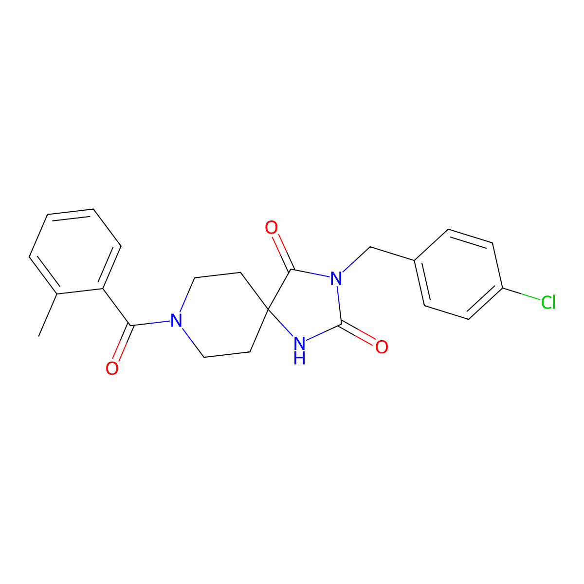 3-(4-Chlorobenzyl)-8-(2-methylbenzoyl)-1,3,8-triazaspiro[4.5]decane-2,4-dione molecular structure, CAS 1021032-10-9