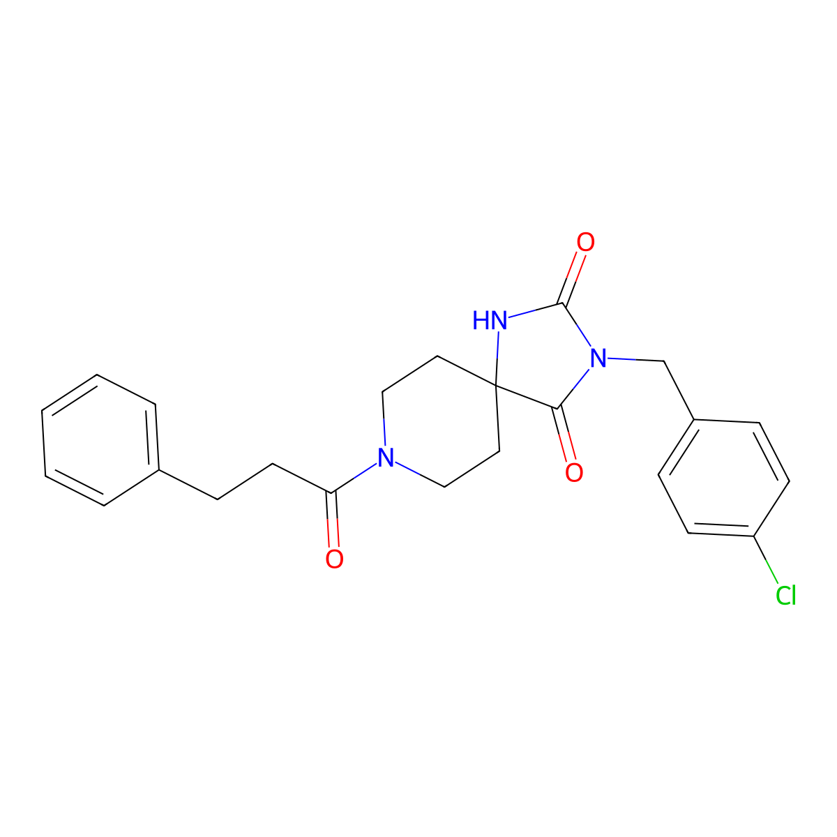 3-(4-Chlorobenzyl)-8-(3-phenylpropanoyl)-1,3,8-triazaspiro[4.5]decane-2,4-dione molecular structure, CAS 1021032-15-4
