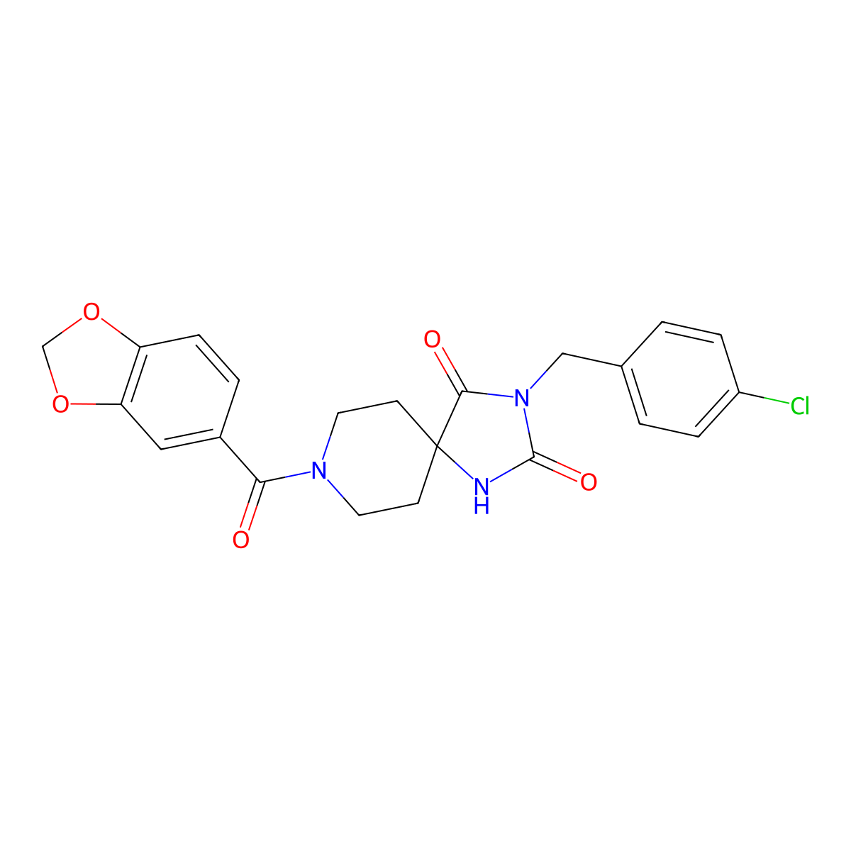 8-(1,3-Benzodioxol-5-ylcarbonyl)-3-(4-chlorobenzyl)-1,3,8-triazaspiro[4.5]decane-2,4-dione molecular structure, CAS 1021032-18-7