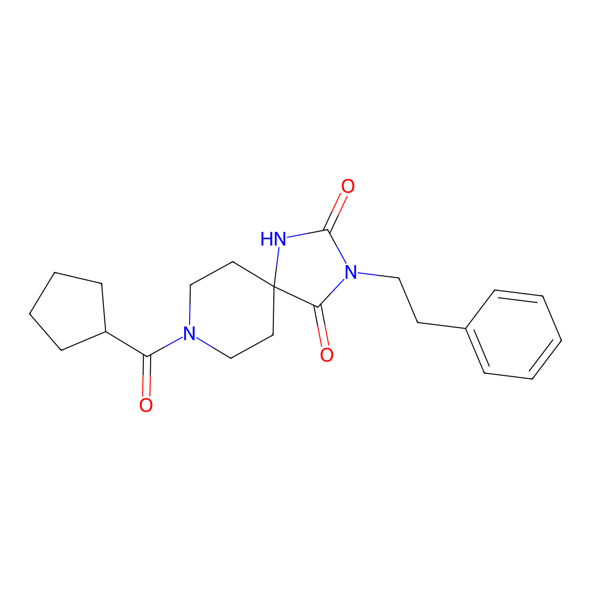 8-(Cyclopentanecarbonyl)-3-phenethyl-1,3,8-triazaspiro[4.5]decane-2,4-dione molecular structure, CAS 1021032-39-2
