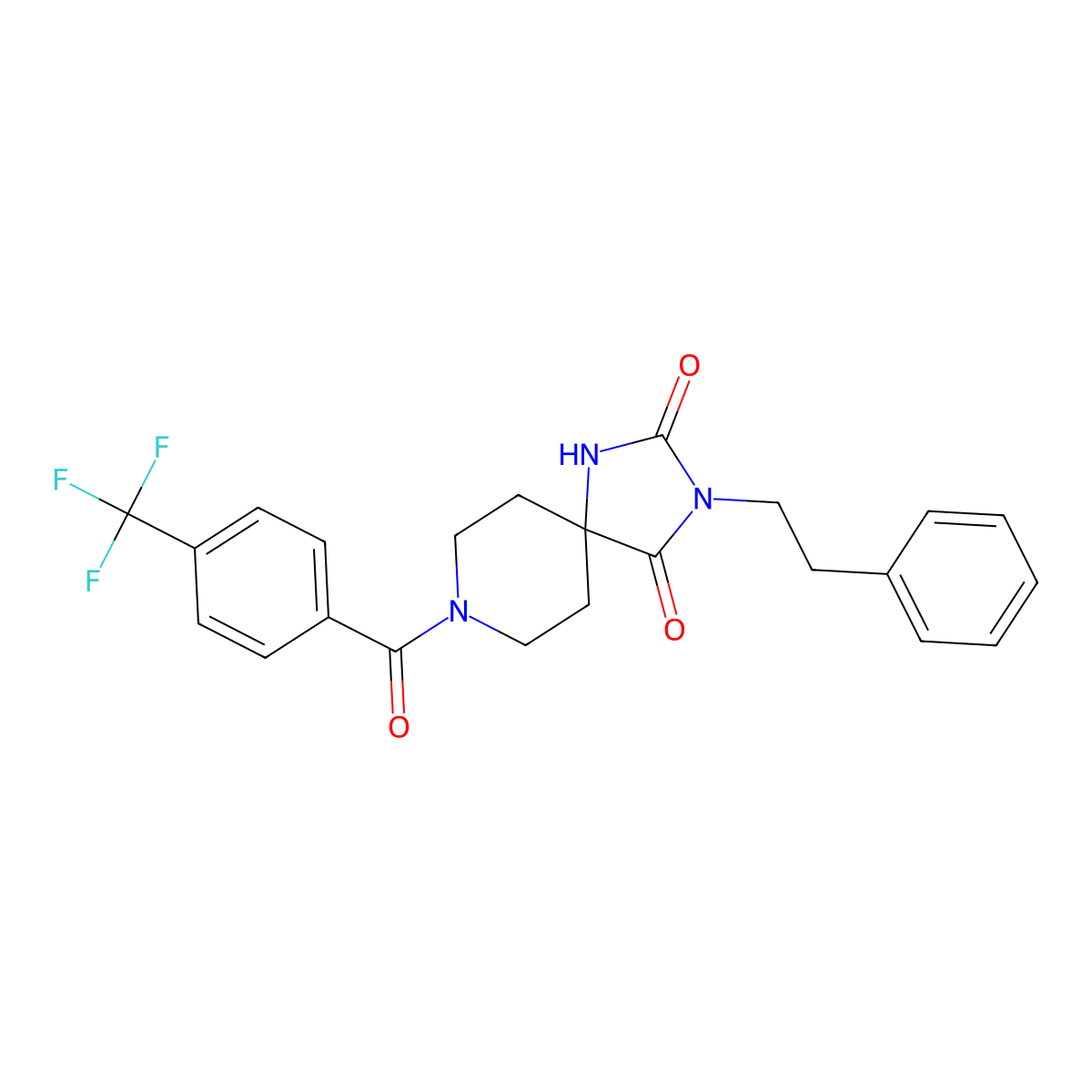 3-Phenethyl-8-(4-(trifluoromethyl)benzoyl)-1,3,8-triazaspiro[4.5]decane-2,4-dione molecular structure, CAS 1021032-47-2