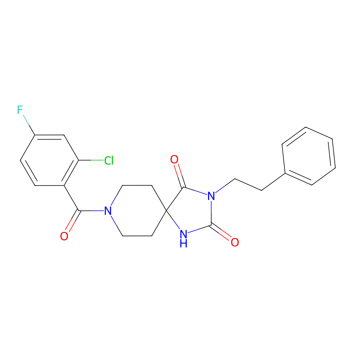 8-(2-Chloro-4-fluorobenzoyl)-3-phenethyl-1,3,8-triazaspiro[4.5]decane-2,4-dione molecular structure, CAS 1021032-52-9