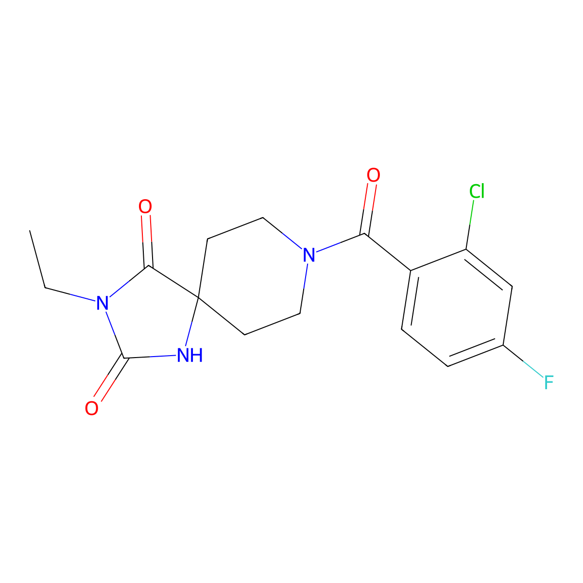 8-(2-Chloro-4-fluorobenzoyl)-3-ethyl-1,3,8-triazaspiro[4.5]decane-2,4-dione molecular structure, CAS 1021032-54-1