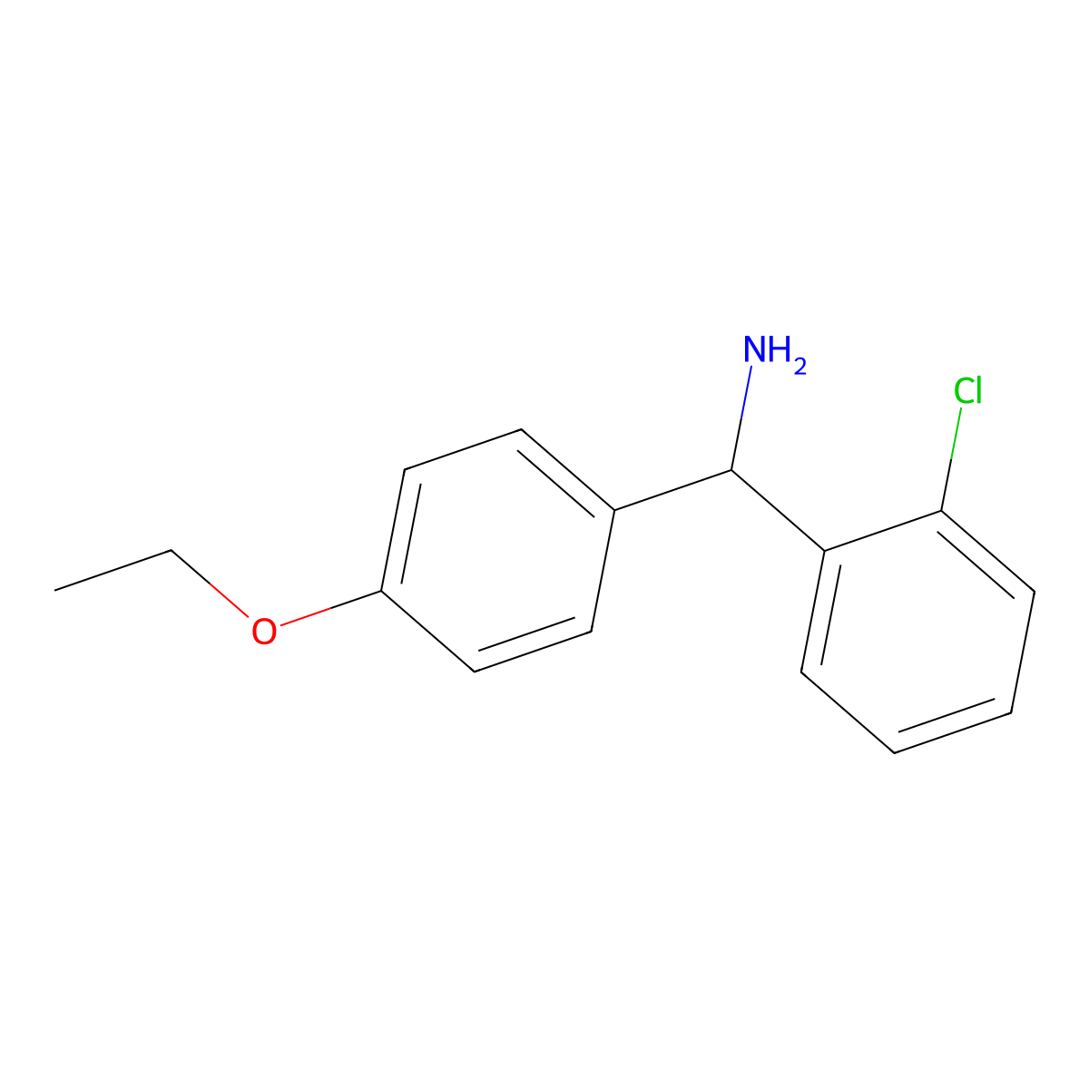 (2-Chlorophenyl)(4-ethoxyphenyl)methanamine molecular structure, CAS 1021034-60-5