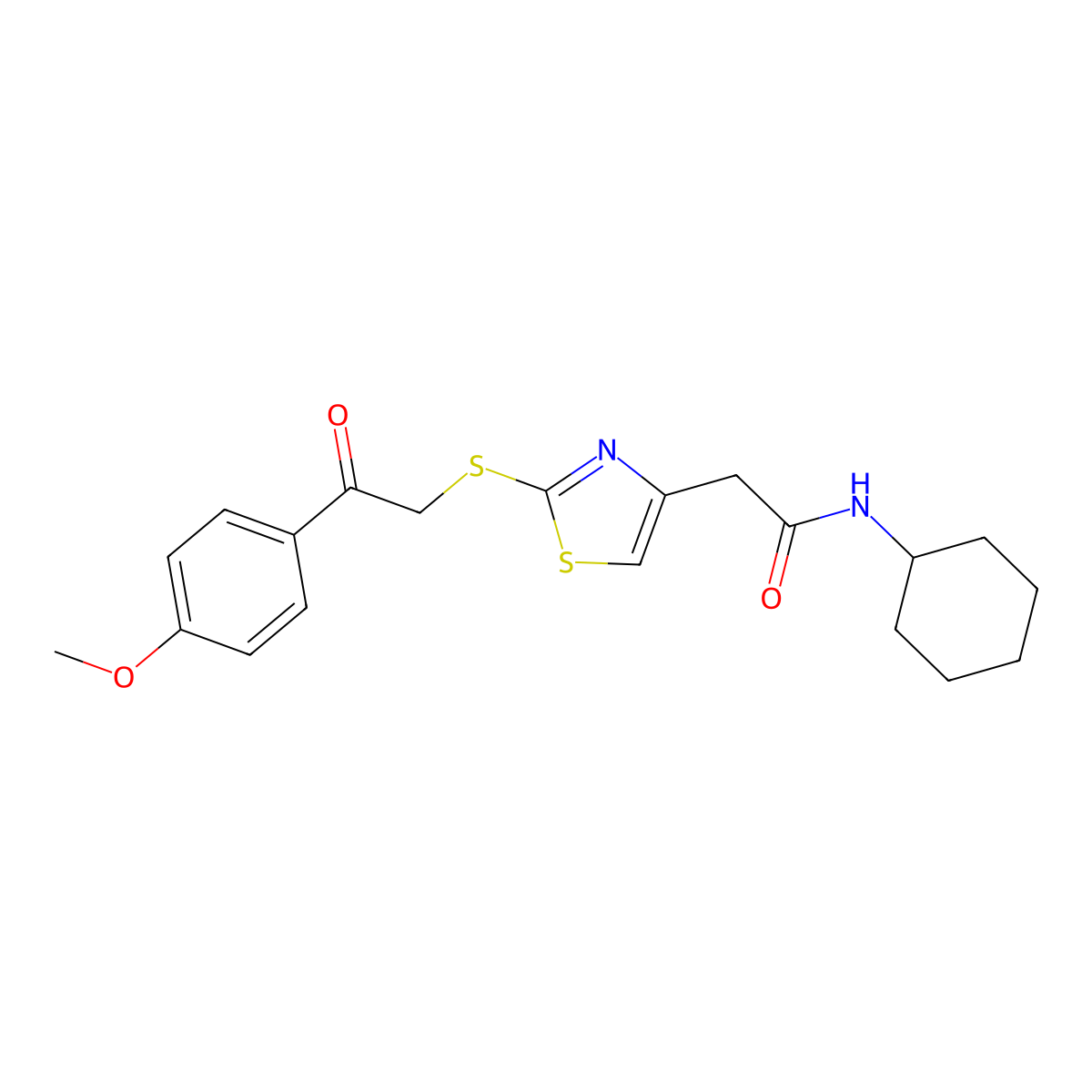 N-cyclohexyl-2-(2-((2-(4-methoxyphenyl)-2-oxoethyl)thio)thiazol-4-yl)acetamide molecular structure, CAS 1021035-06-2