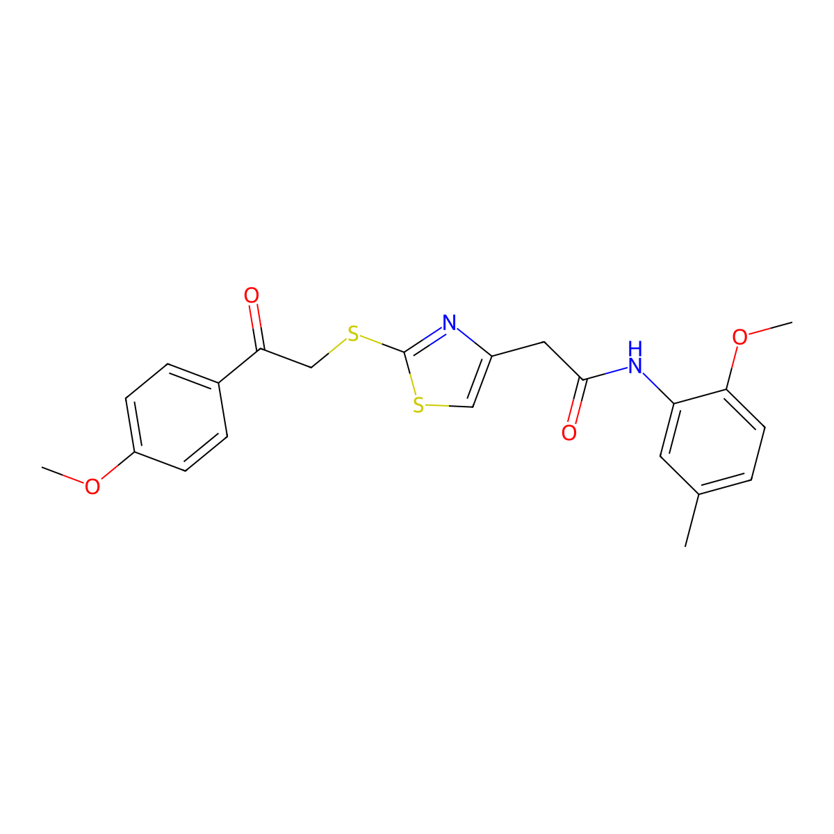 N-(2-methoxy-5-methylphenyl)-2-(2-((2-(4-methoxyphenyl)-2-oxoethyl)thio)thiazol-4-yl)acetamide molecular structure, CAS 1021035-11-9