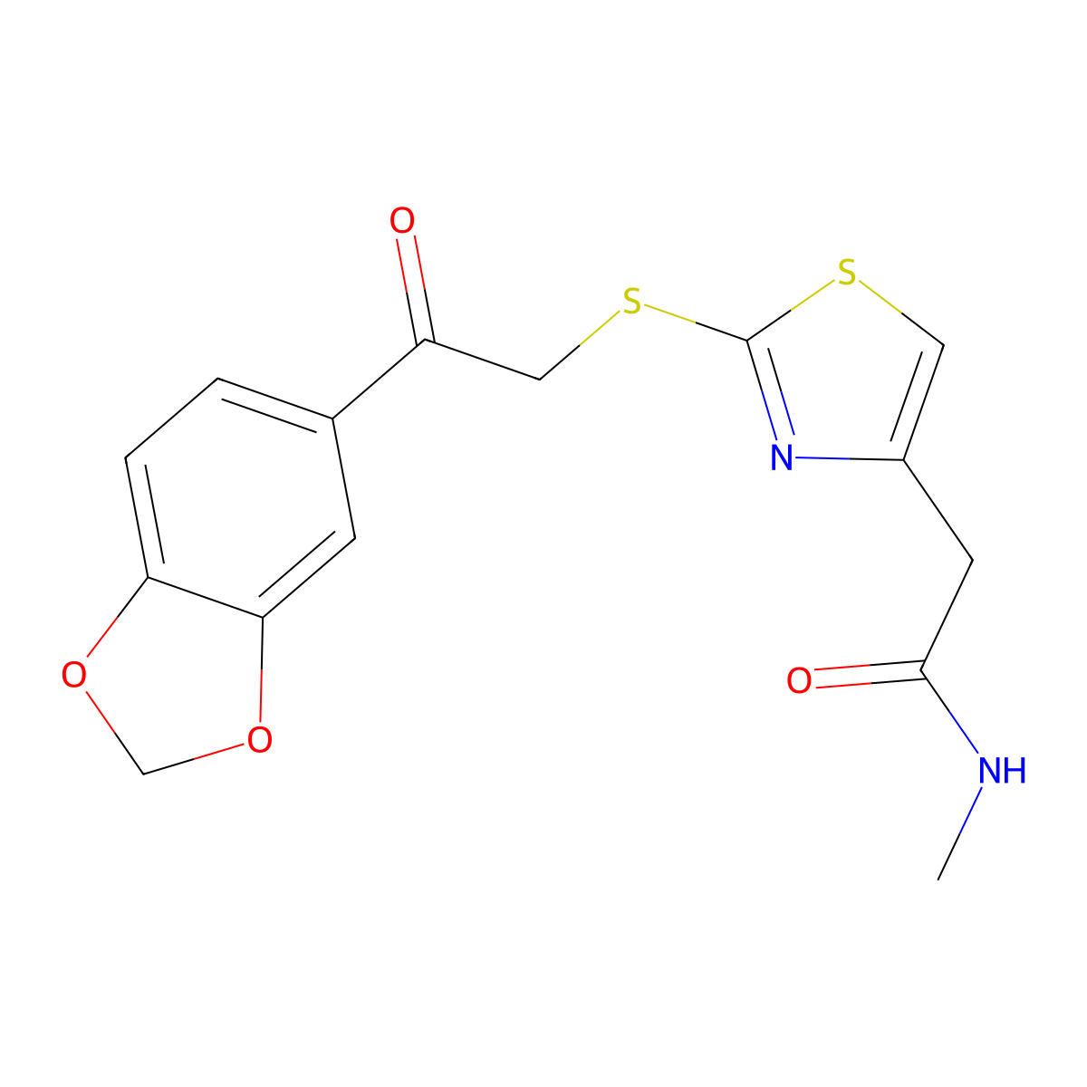 2-(2-((2-(benzo[d][1,3]dioxol-5-yl)-2-oxoethyl)thio)thiazol-4-yl)-N-methylacetamide molecular structure, CAS 1021035-13-1