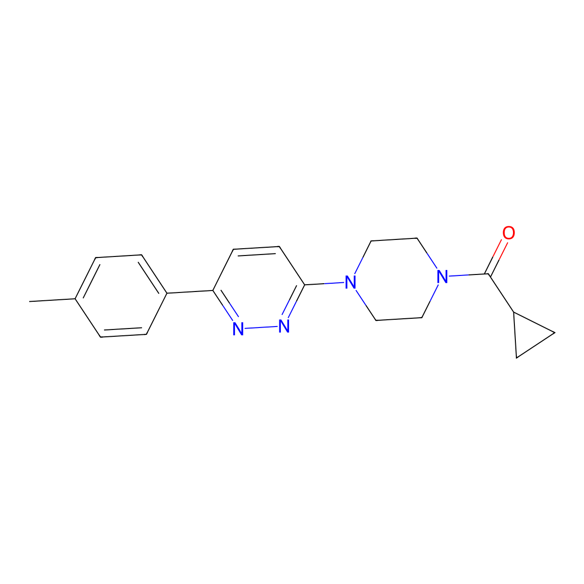 Cyclopropyl(4-(6-(p-tolyl)pyridazin-3-yl)piperazin-1-yl)methanone molecular structure, CAS 1021035-29-9