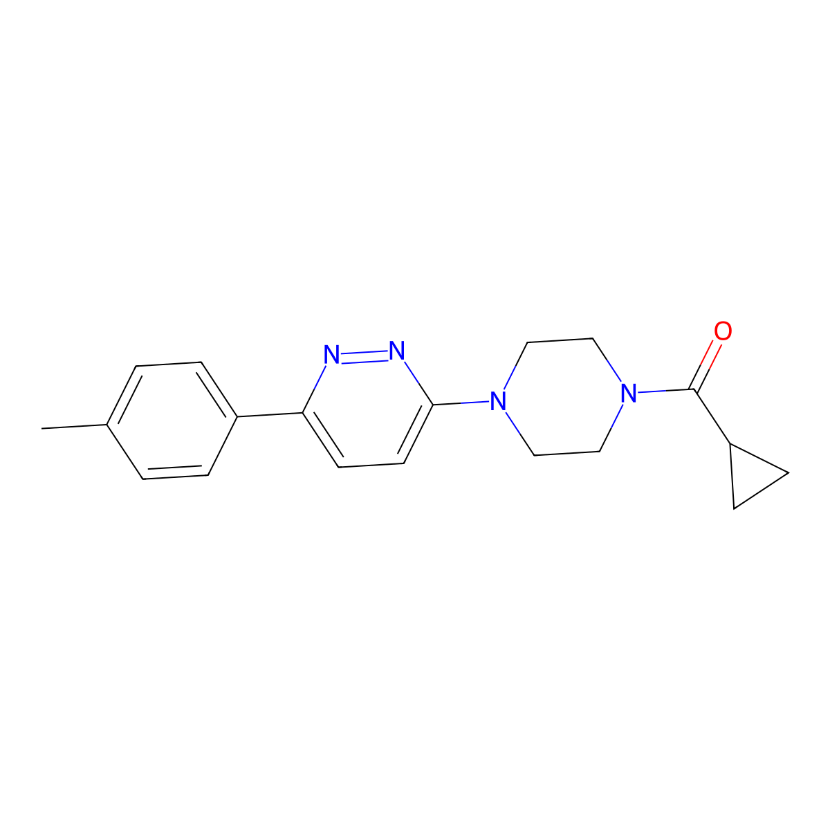 Cyclopropyl(4-(6-(p-tolyl)pyridazin-3-yl)piperazin-1-yl)methanone molecular structure, CAS 1021035-29-9