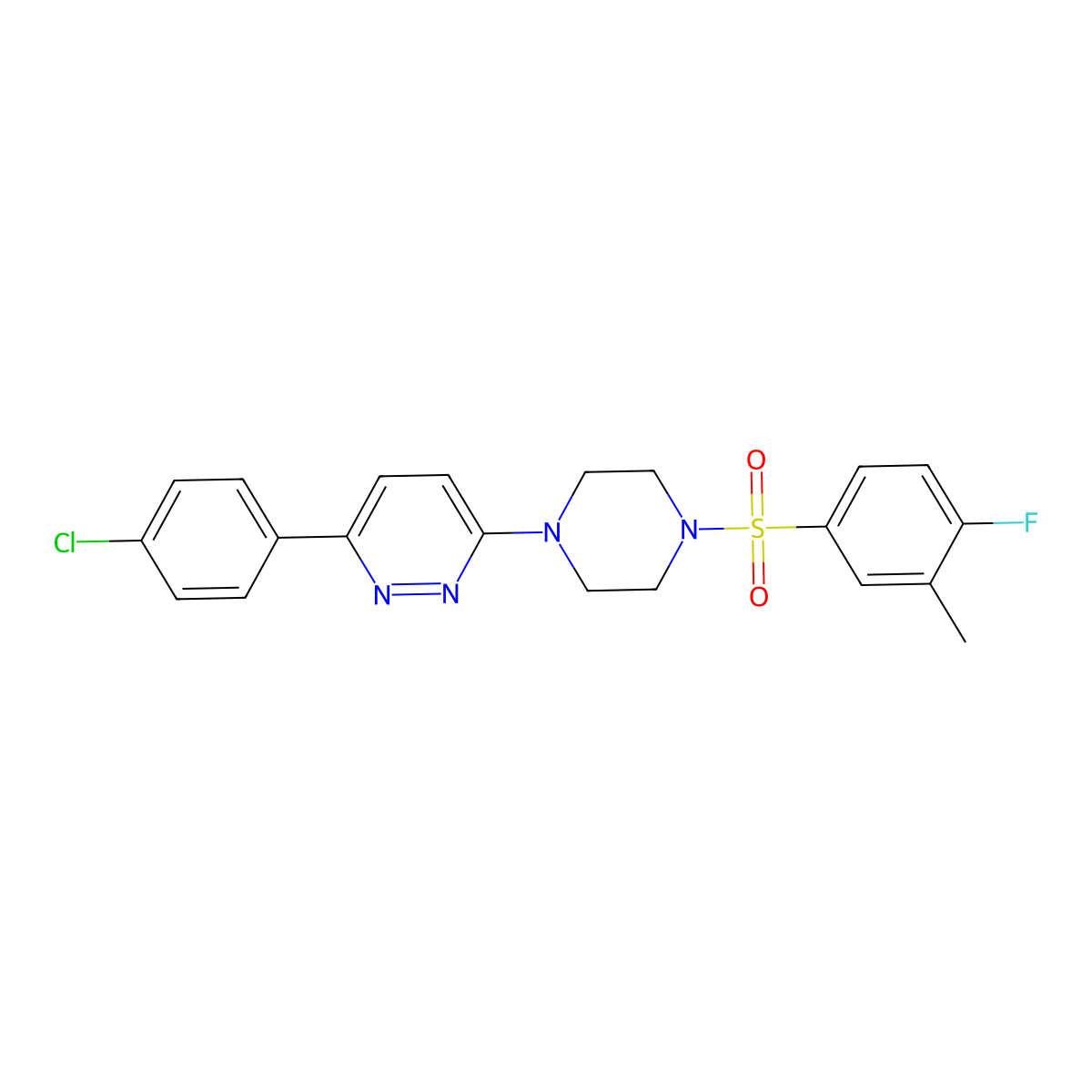 3-(4-Chlorophenyl)-6-(4-((4-fluoro-3-methylphenyl)sulfonyl)piperazin-1-yl)pyridazine molecular structure, CAS 1021036-06-5