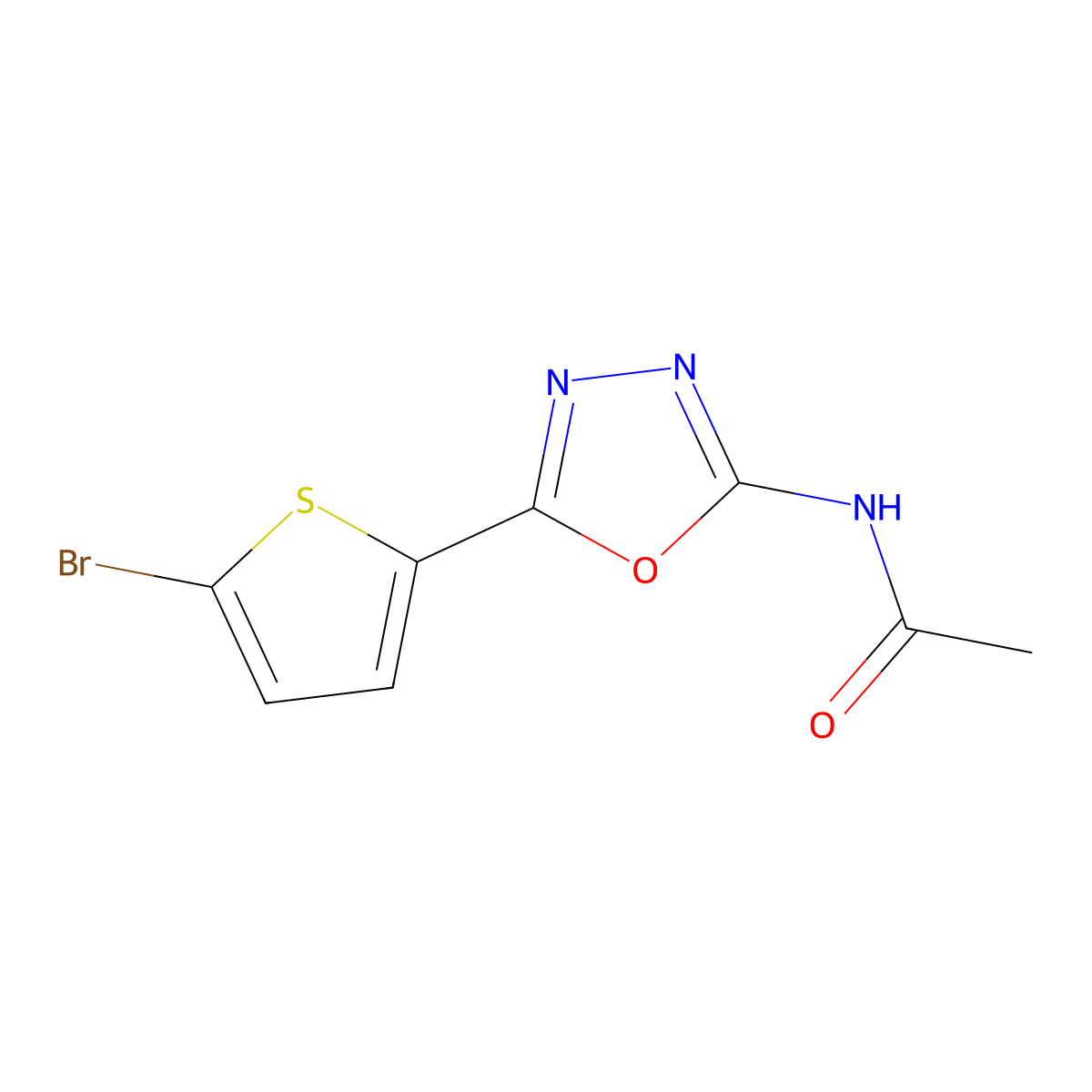 N-[5-(5-bromothiophen-2-yl)-1,3,4-oxadiazol-2-yl]acetamide molecular structure, CAS 1021036-14-5