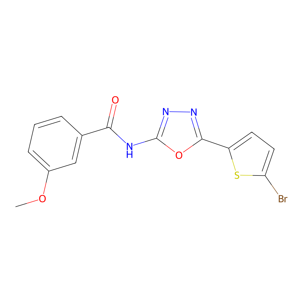 N-[5-(5-bromothiophen-2-yl)-1,3,4-oxadiazol-2-yl]-3-methoxybenzamide molecular structure, CAS 1021036-16-7