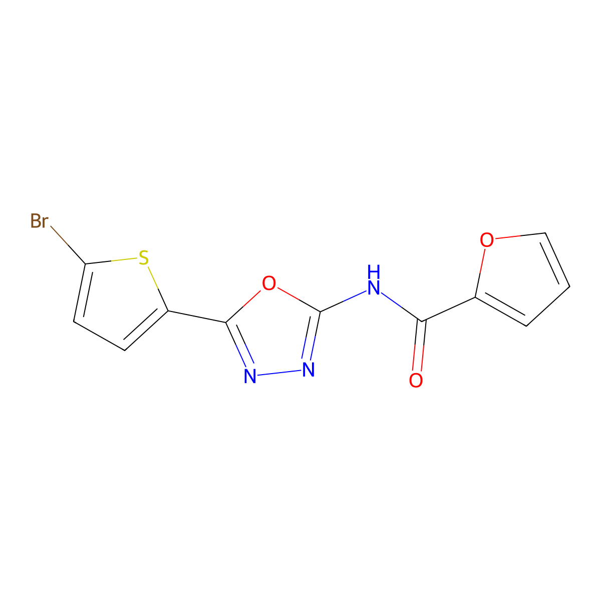 N-[5-(5-bromothiophen-2-yl)-1,3,4-oxadiazol-2-yl]furan-2-carboxamide molecular structure, CAS 1021036-20-3