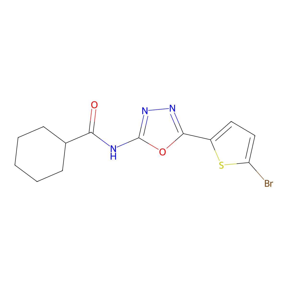 N-[5-(5-bromothiophen-2-yl)-1,3,4-oxadiazol-2-yl]cyclohexanecarboxamide molecular structure, CAS 1021036-22-5