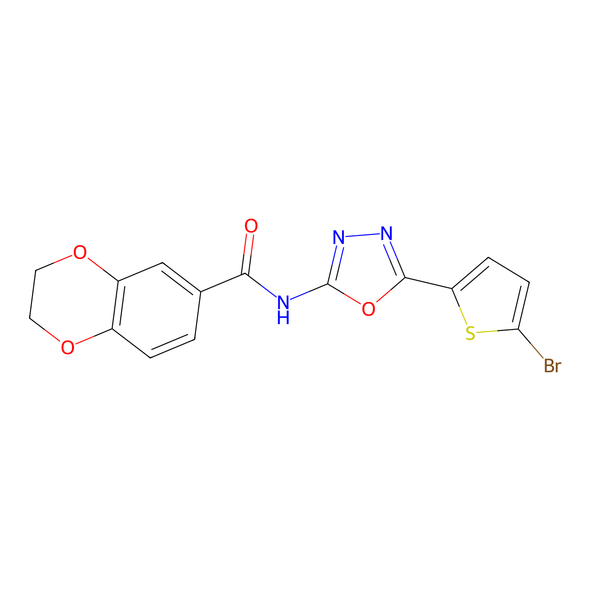N-(5-(5-bromothiophen-2-yl)-1,3,4-oxadiazol-2-yl)-2,3-dihydrobenzo[b][1,4]dioxine-6-carboxamide molecular structure, CAS 1021036-24-7