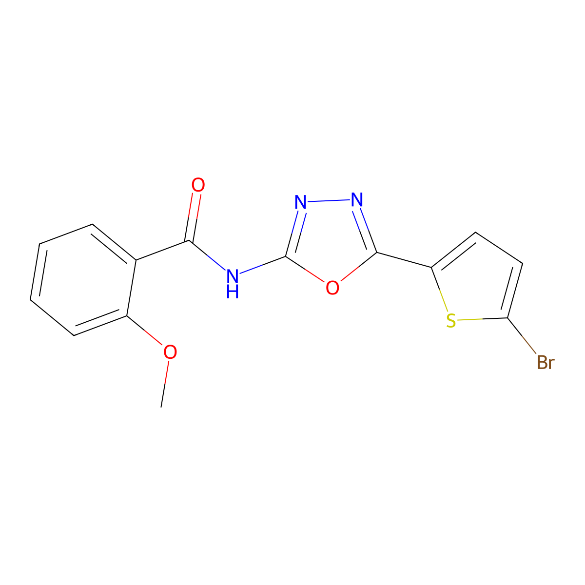 N-[5-(5-bromothiophen-2-yl)-1,3,4-oxadiazol-2-yl]-2-methoxybenzamide molecular structure, CAS 1021036-28-1