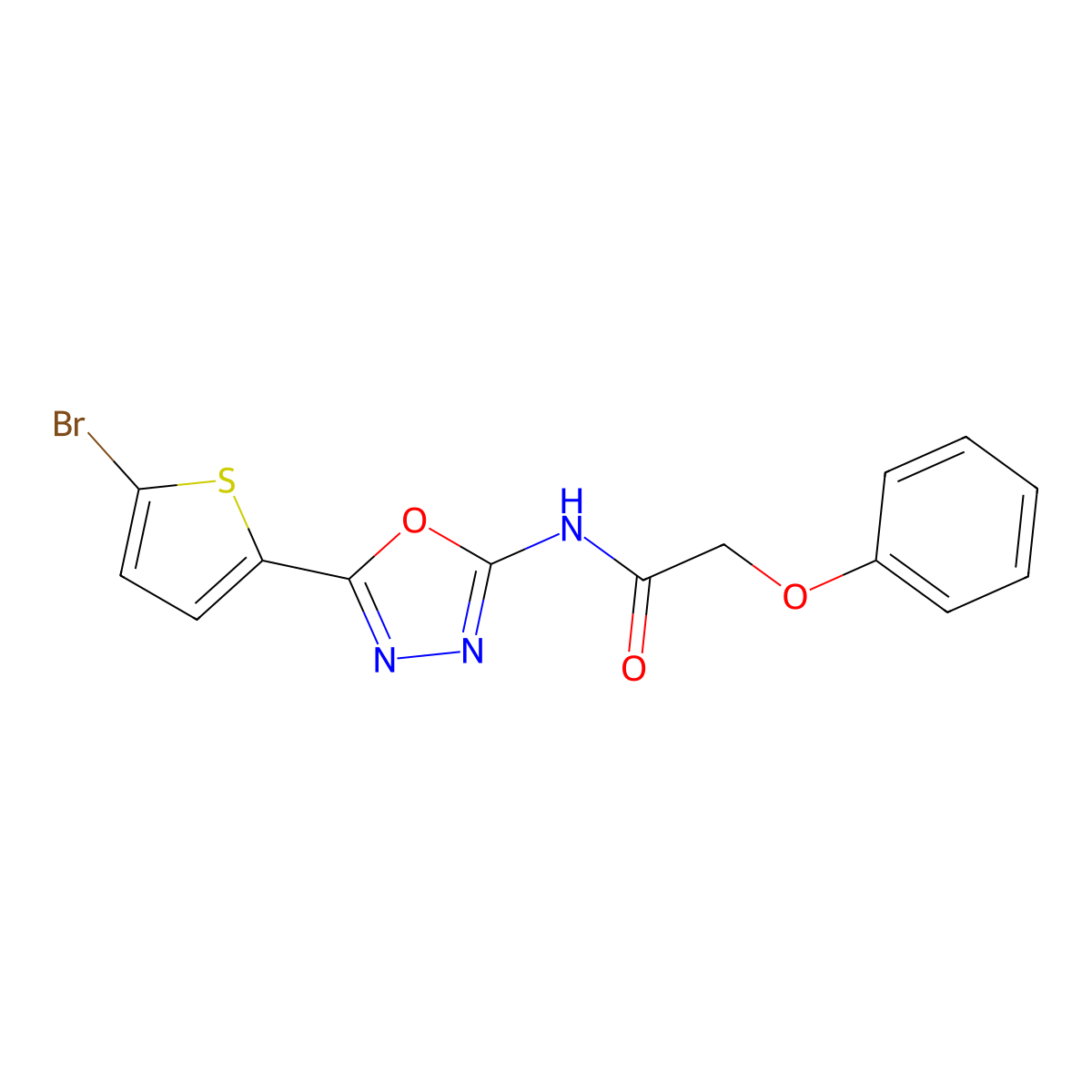 N-(5-(5-bromothiophen-2-yl)-1,3,4-oxadiazol-2-yl)-2-phenoxyacetamide molecular structure, CAS 1021036-36-1