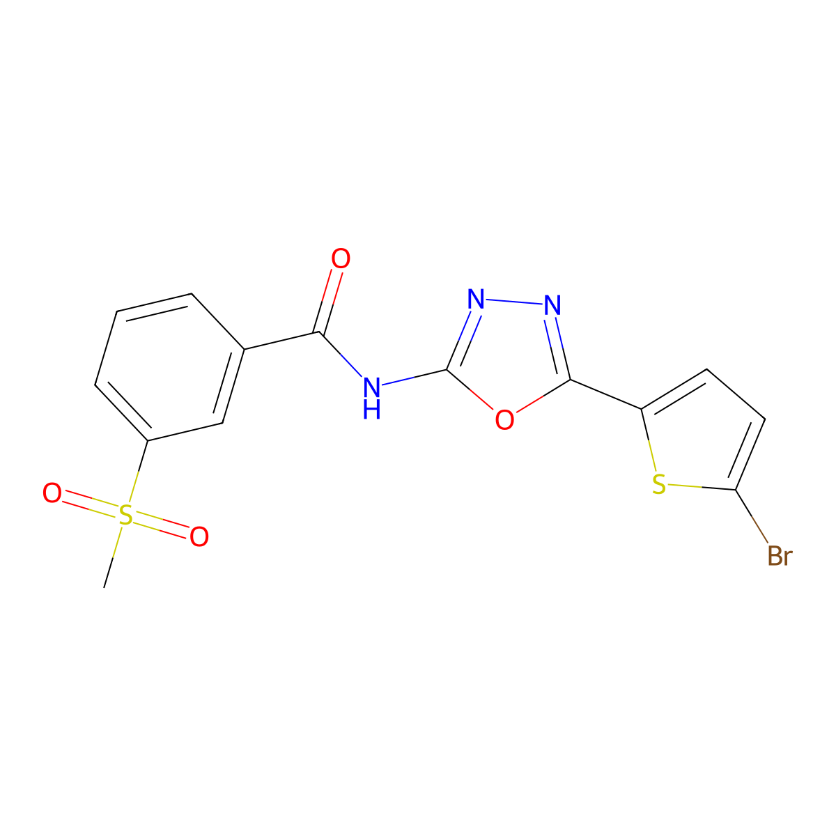 N-(5-(5-bromothiophen-2-yl)-1,3,4-oxadiazol-2-yl)-3-(methylsulfonyl)benzamide molecular structure, CAS 1021036-40-7