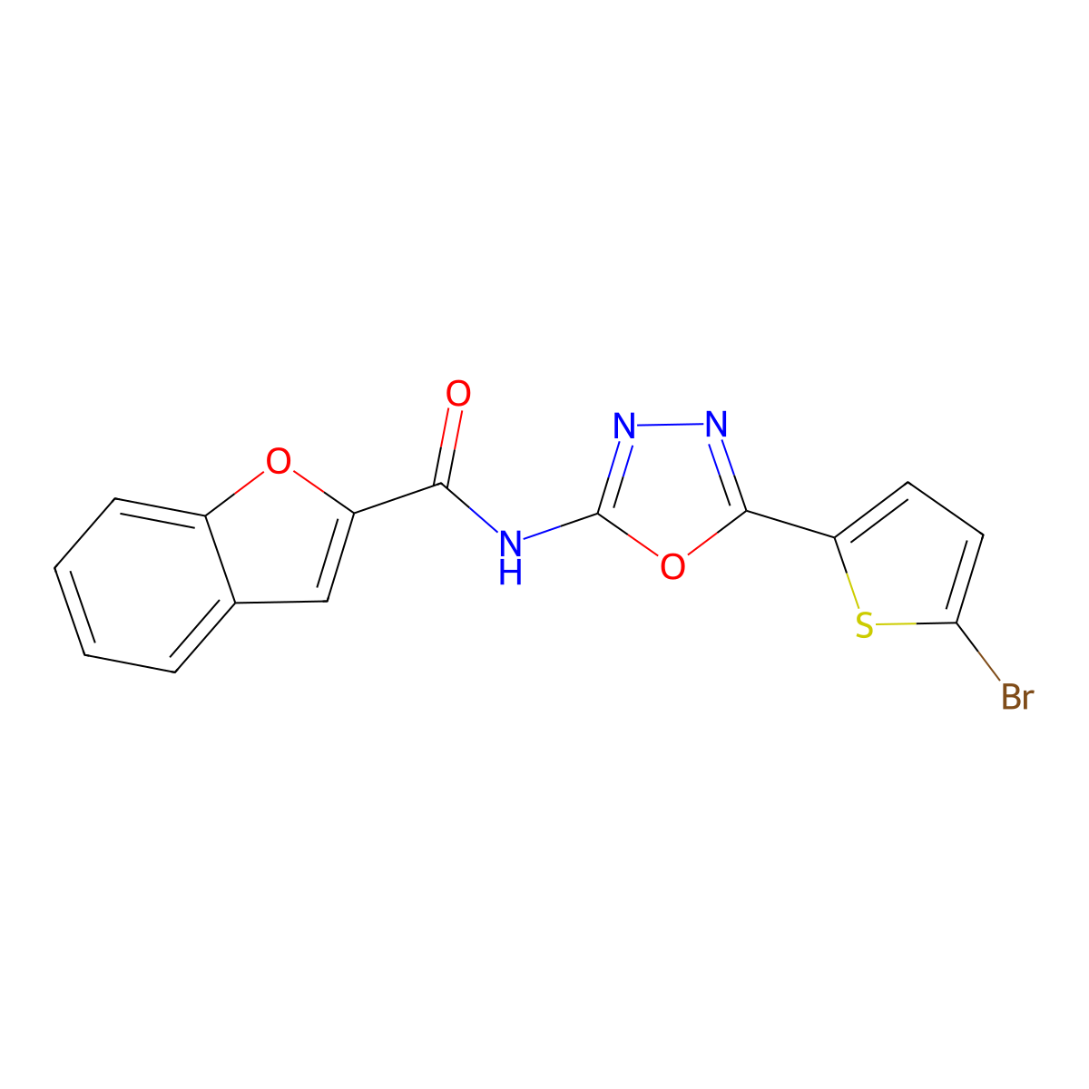 N-(5-(5-bromothiophen-2-yl)-1,3,4-oxadiazol-2-yl)benzofuran-2-carboxamide molecular structure, CAS 1021036-48-5