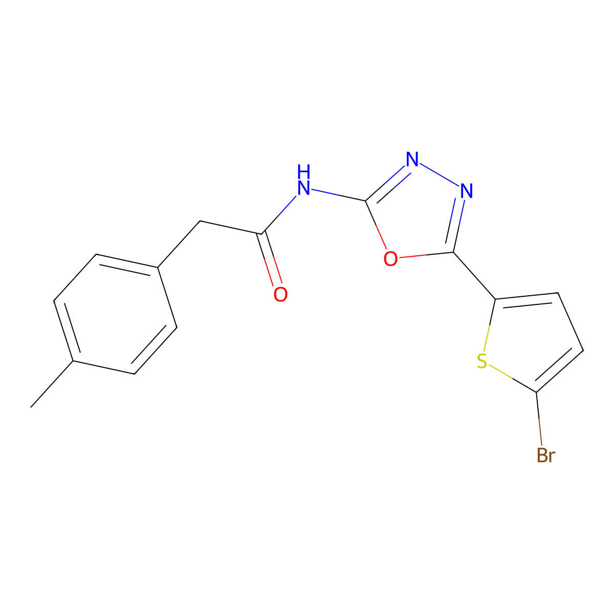 N-(5-(5-bromothiophen-2-yl)-1,3,4-oxadiazol-2-yl)-2-(p-tolyl)acetamide molecular structure, CAS 1021036-51-0