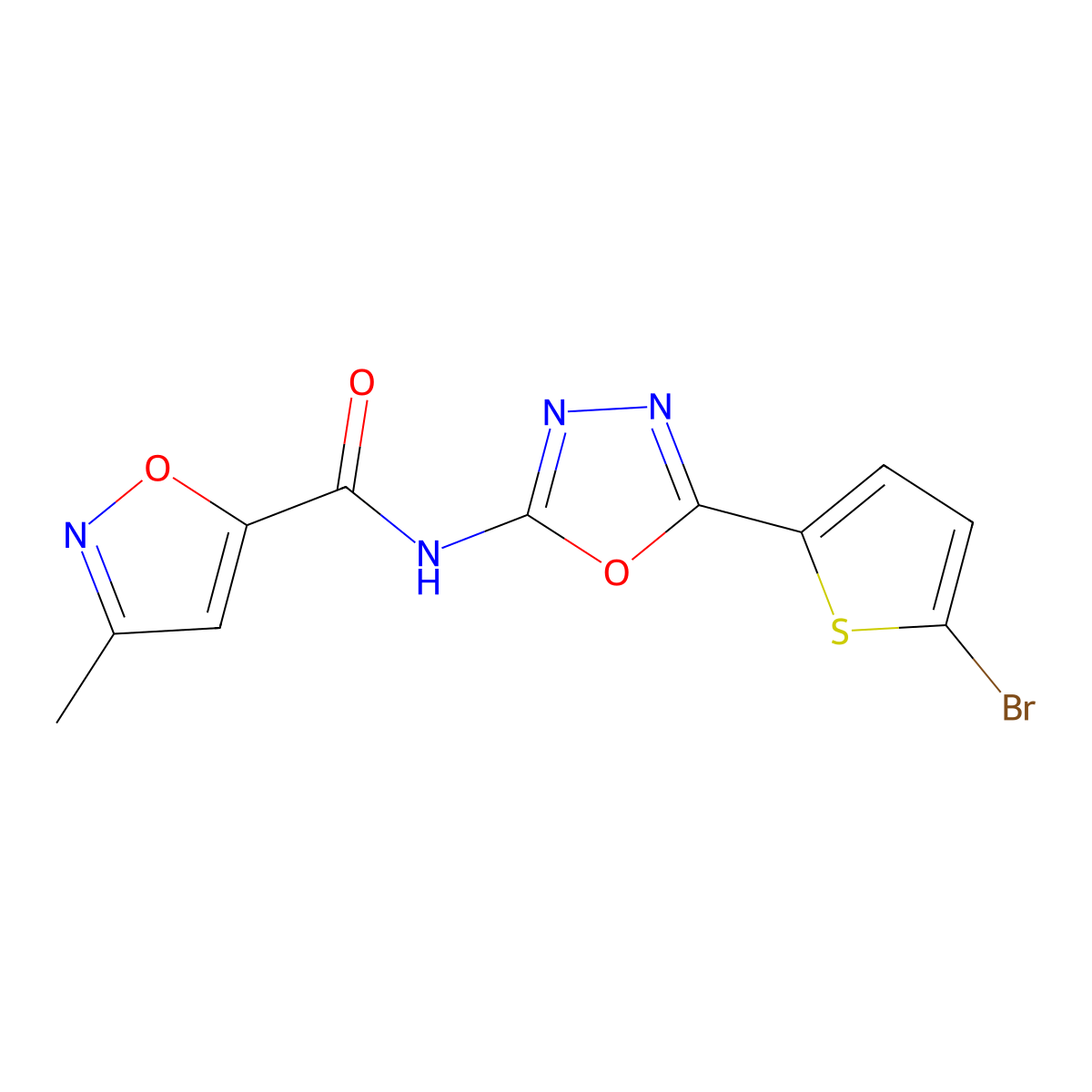 N-(5-(5-bromothiophen-2-yl)-1,3,4-oxadiazol-2-yl)-3-methylisoxazole-5-carboxamide molecular structure, CAS 1021036-58-7