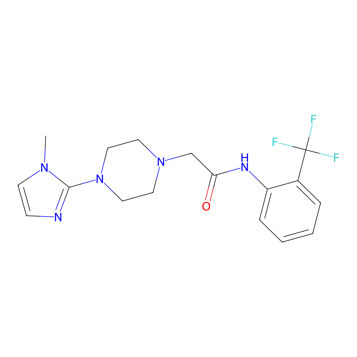2-(4-(1-methyl-1H-imidazol-2-yl)piperazin-1-yl)-N-(2-(trifluoromethyl)phenyl)acetamide molecular structure, CAS 1021036-62-3