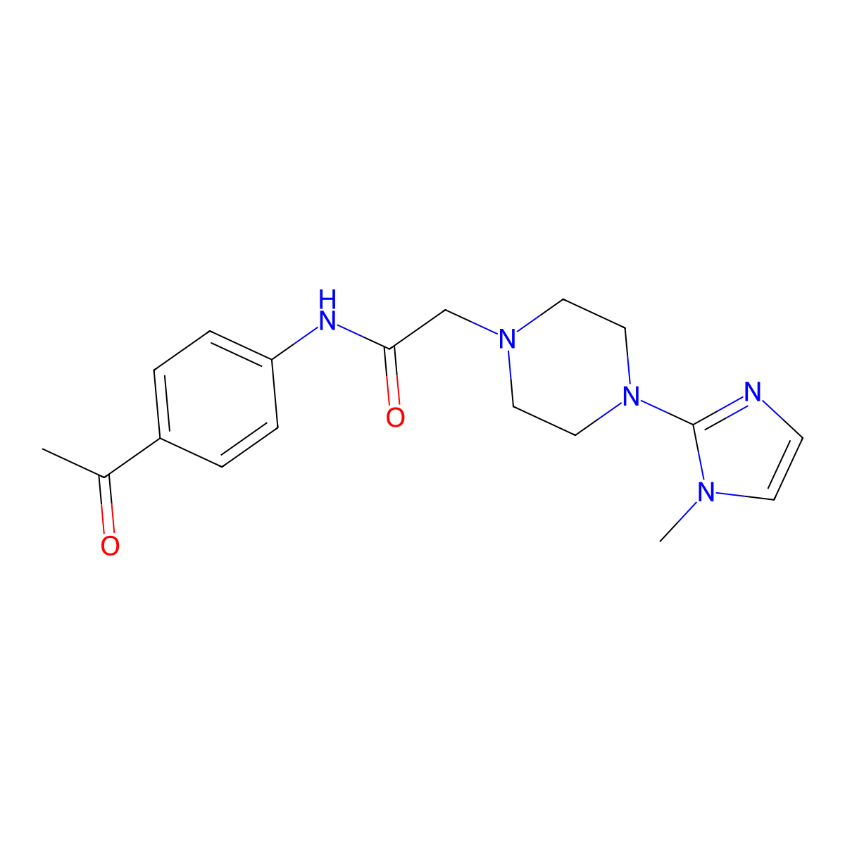 N-(4-acetylphenyl)-2-(4-(1-methyl-1H-imidazol-2-yl)piperazin-1-yl)acetamide molecular structure, CAS 1021036-65-6