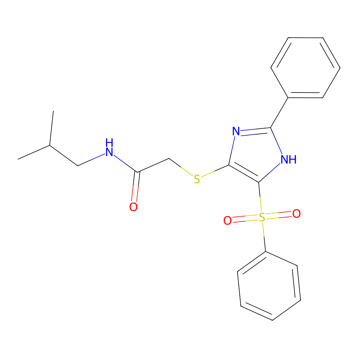 N-(2-methylpropyl)-2-{[2-phenyl-4-(phenylsulfonyl)-1H-imidazol-5-yl]sulfanyl}acetamide molecular structure, CAS 1021037-45-5