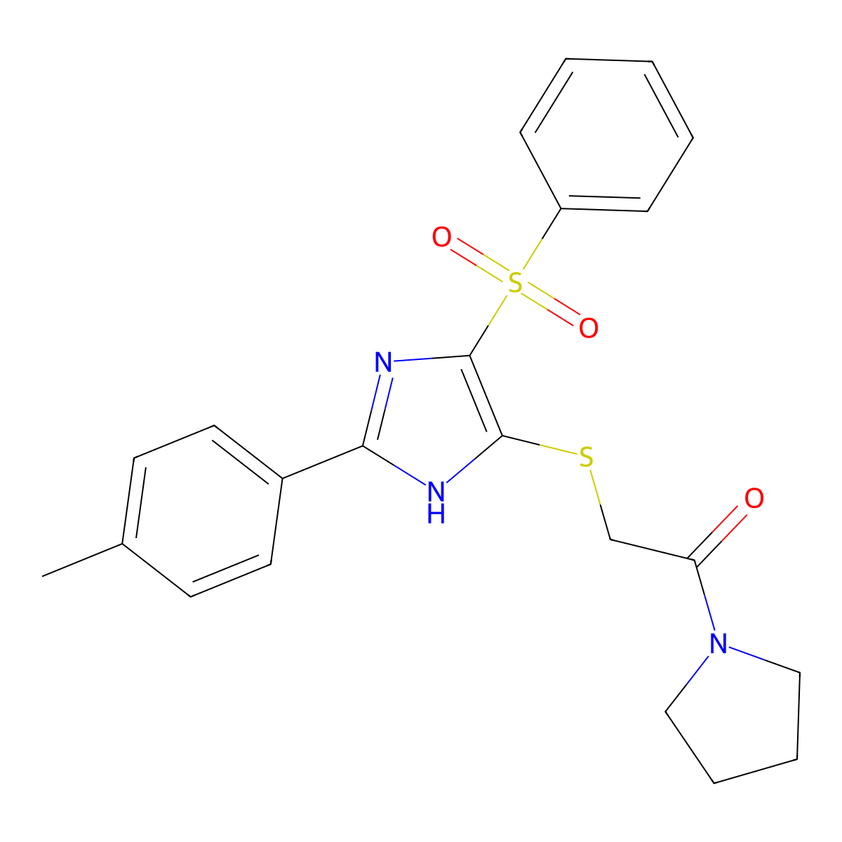 2-((4-(phenylsulfonyl)-2-(p-tolyl)-1H-imidazol-5-yl)thio)-1-(pyrrolidin-1-yl)ethanone molecular structure, CAS 1021037-51-3