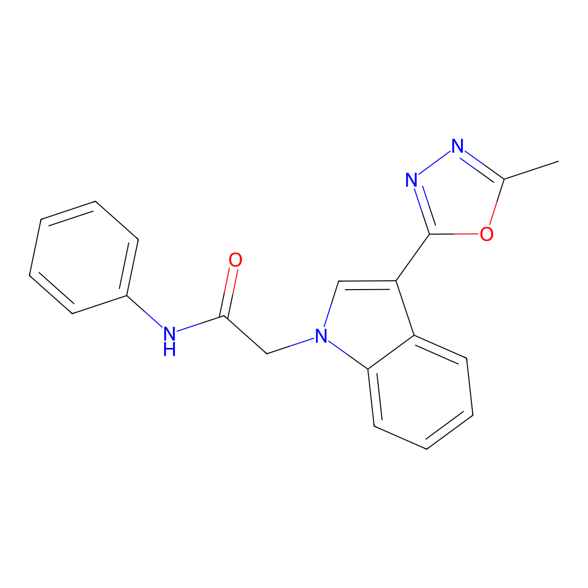 2-(3-(5-methyl-1,3,4-oxadiazol-2-yl)-1H-indol-1-yl)-N-phenylacetamide molecular structure, CAS 1021037-63-7