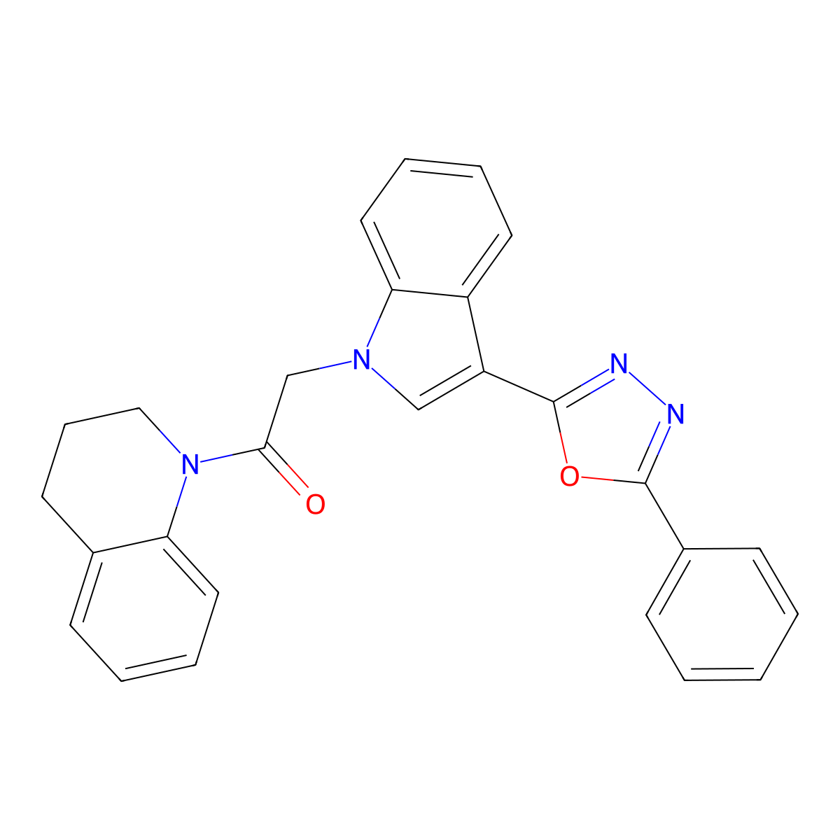 1-(3,4-dihydroquinolin-1(2H)-yl)-2-(3-(5-phenyl-1,3,4-oxadiazol-2-yl)-1H-indol-1-yl)ethanone molecular structure, CAS 1021037-72-8