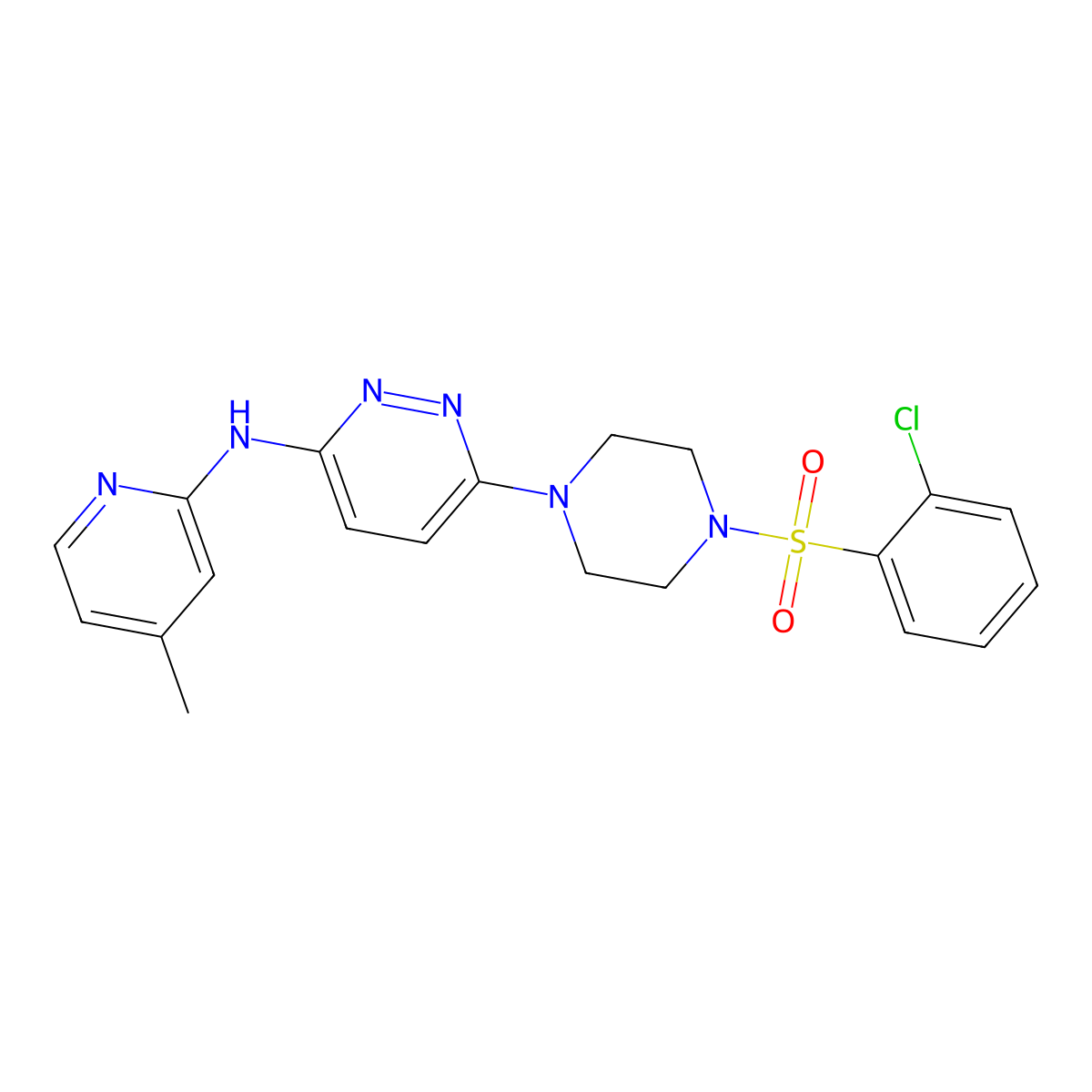 6-(4-((2-chlorophenyl)sulfonyl)piperazin-1-yl)-N-(4-methylpyridin-2-yl)pyridazin-3-amine molecular structure, CAS 1021038-45-8