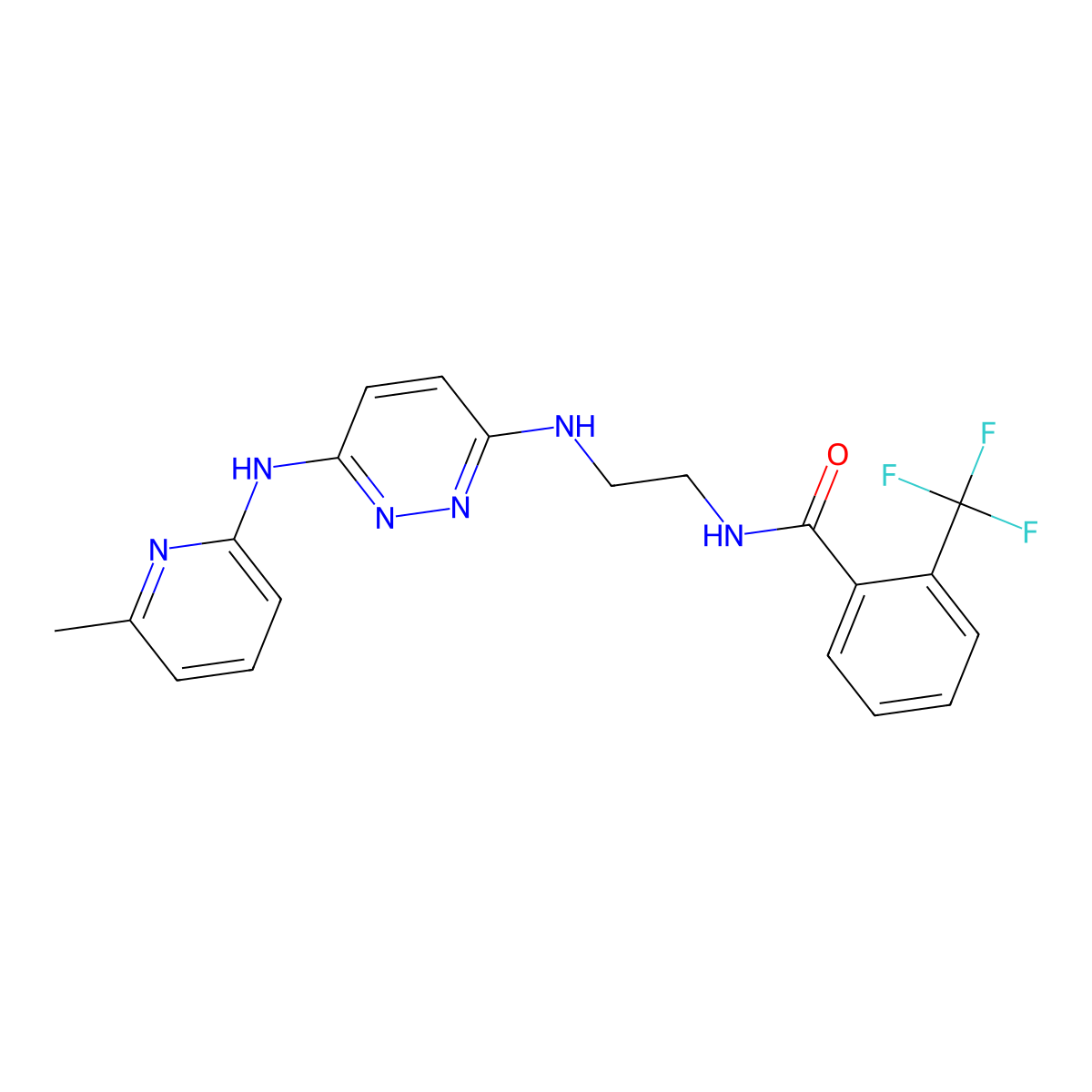 N-(2-((6-((6-methylpyridin-2-yl)amino)pyridazin-3-yl)amino)ethyl)-2-(trifluoromethyl)benzamide molecular structure, CAS 1021038-49-2