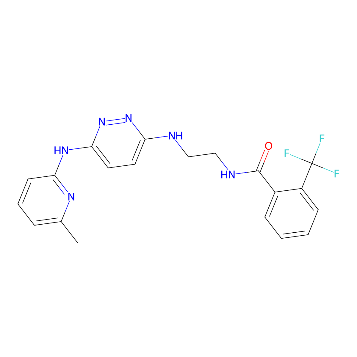 N-(2-((6-((6-methylpyridin-2-yl)amino)pyridazin-3-yl)amino)ethyl)-2-(trifluoromethyl)benzamide molecular structure, CAS 1021038-49-2