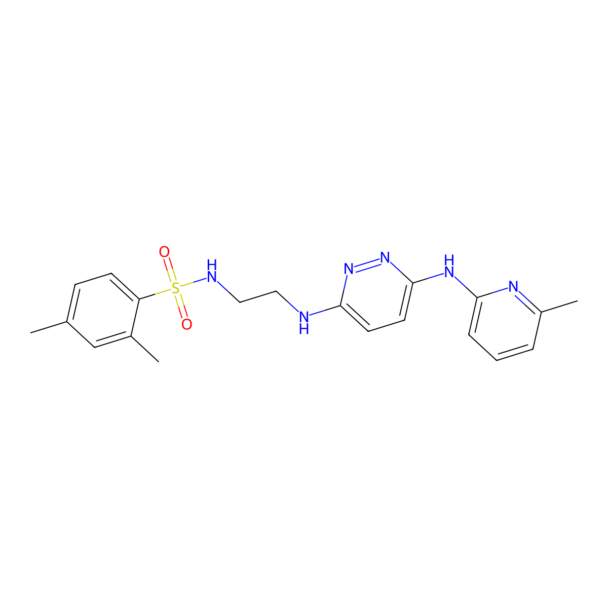 2,4-dimethyl-N-(2-((6-((6-methylpyridin-2-yl)amino)pyridazin-3-yl)amino)ethyl)benzenesulfonamide molecular structure, CAS 1021038-53-8