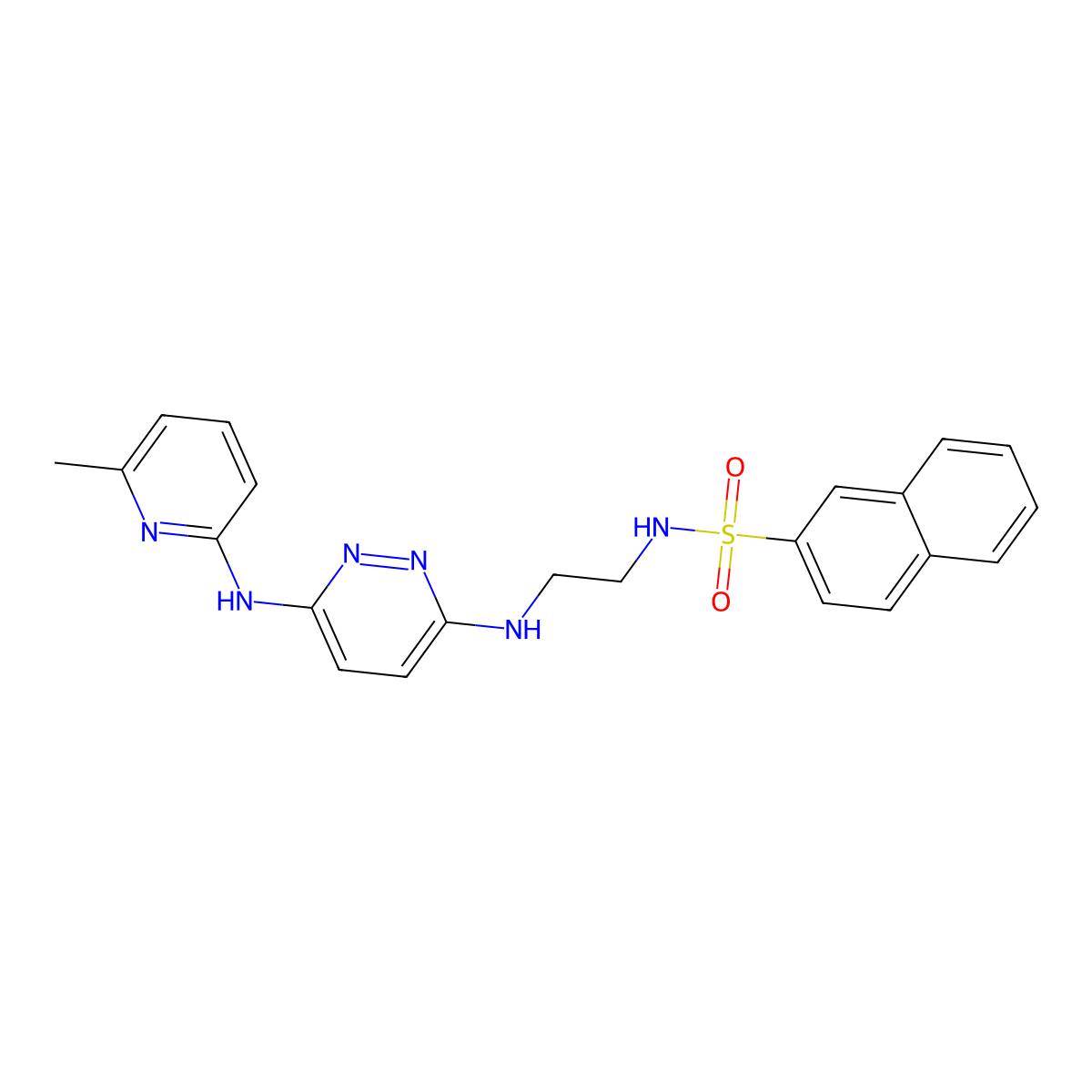 N-(2-((6-((6-methylpyridin-2-yl)amino)pyridazin-3-yl)amino)ethyl)naphthalene-2-sulfonamide molecular structure, CAS 1021038-55-0