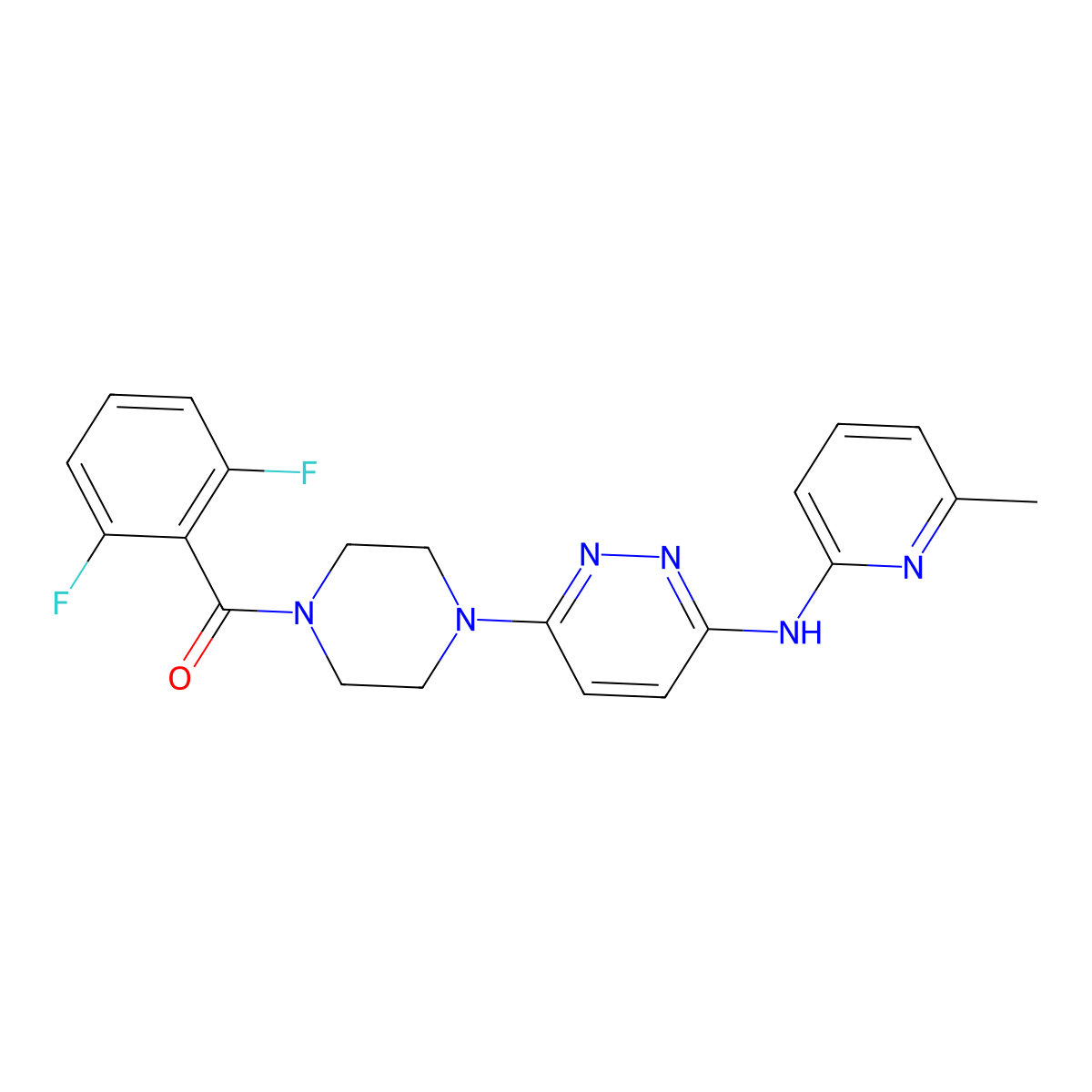 (2,6-Difluorophenyl)(4-(6-((6-methylpyridin-2-yl)amino)pyridazin-3-yl)piperazin-1-yl)methanone molecular structure, CAS 1021038-61-8