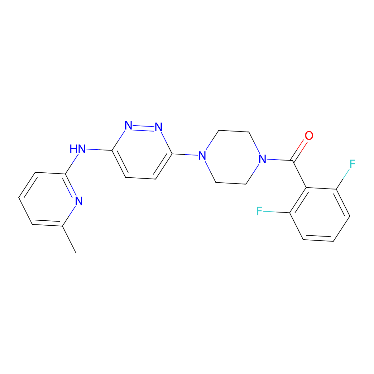 (2,6-Difluorophenyl)(4-(6-((6-methylpyridin-2-yl)amino)pyridazin-3-yl)piperazin-1-yl)methanone molecular structure, CAS 1021038-61-8