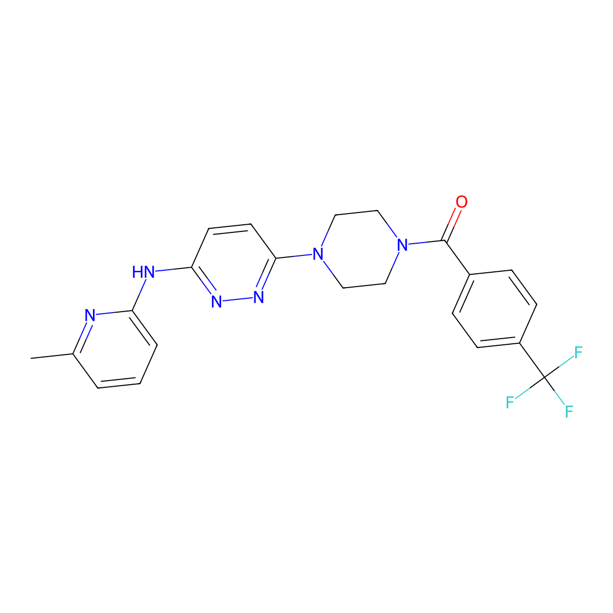 (4-(6-((6-Methylpyridin-2-yl)amino)pyridazin-3-yl)piperazin-1-yl)(4-(trifluoromethyl)phenyl)methanone molecular structure, CAS 1021038-63-0