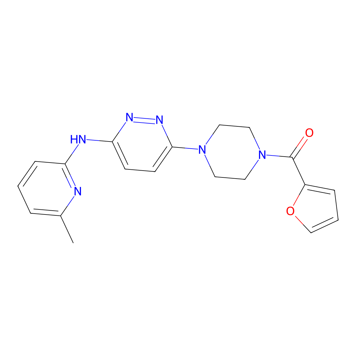 Furan-2-yl(4-(6-((6-methylpyridin-2-yl)amino)pyridazin-3-yl)piperazin-1-yl)methanone molecular structure, CAS 1021038-65-2