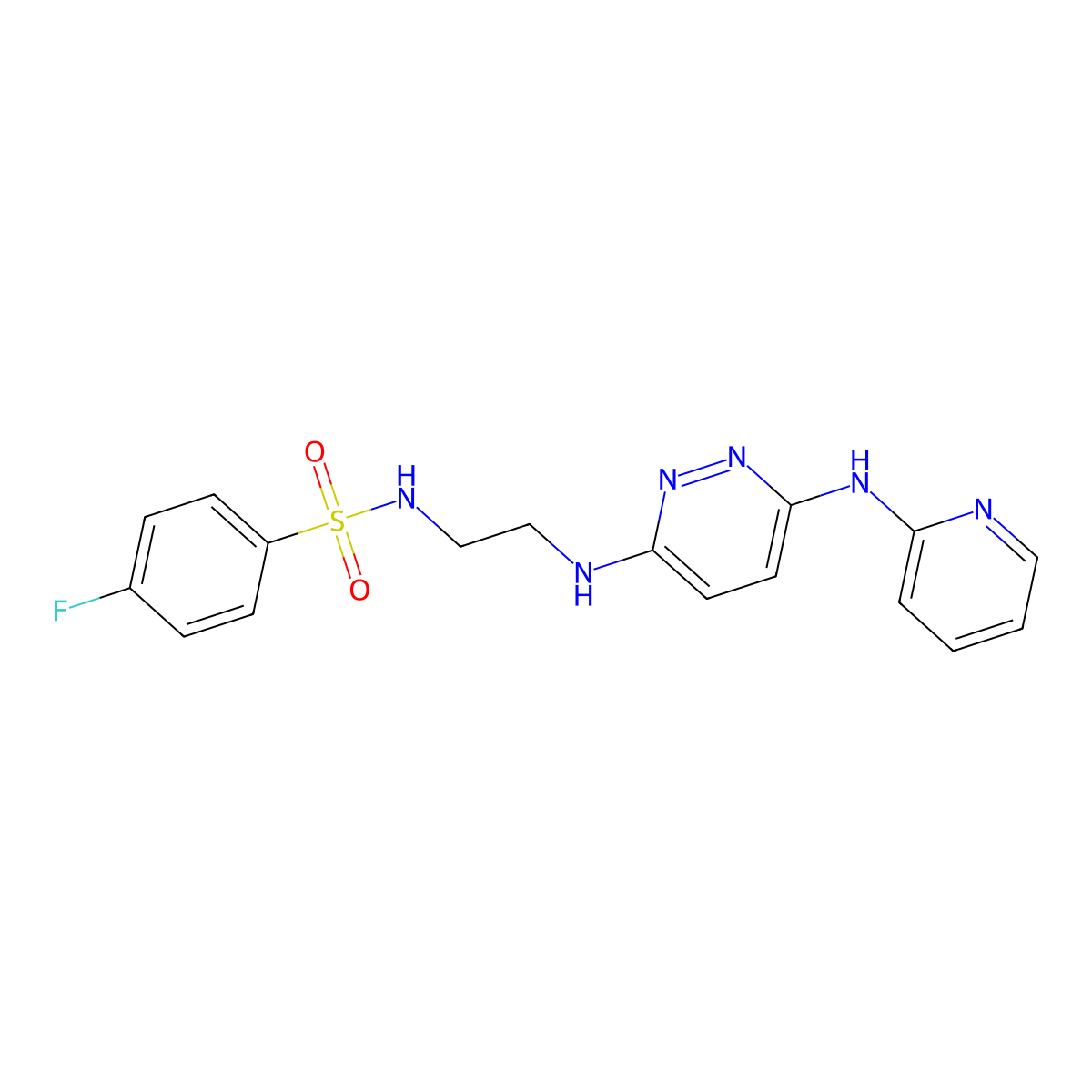 4-fluoro-N-(2-((6-(pyridin-2-ylamino)pyridazin-3-yl)amino)ethyl)benzenesulfonamide molecular structure, CAS 1021038-73-2